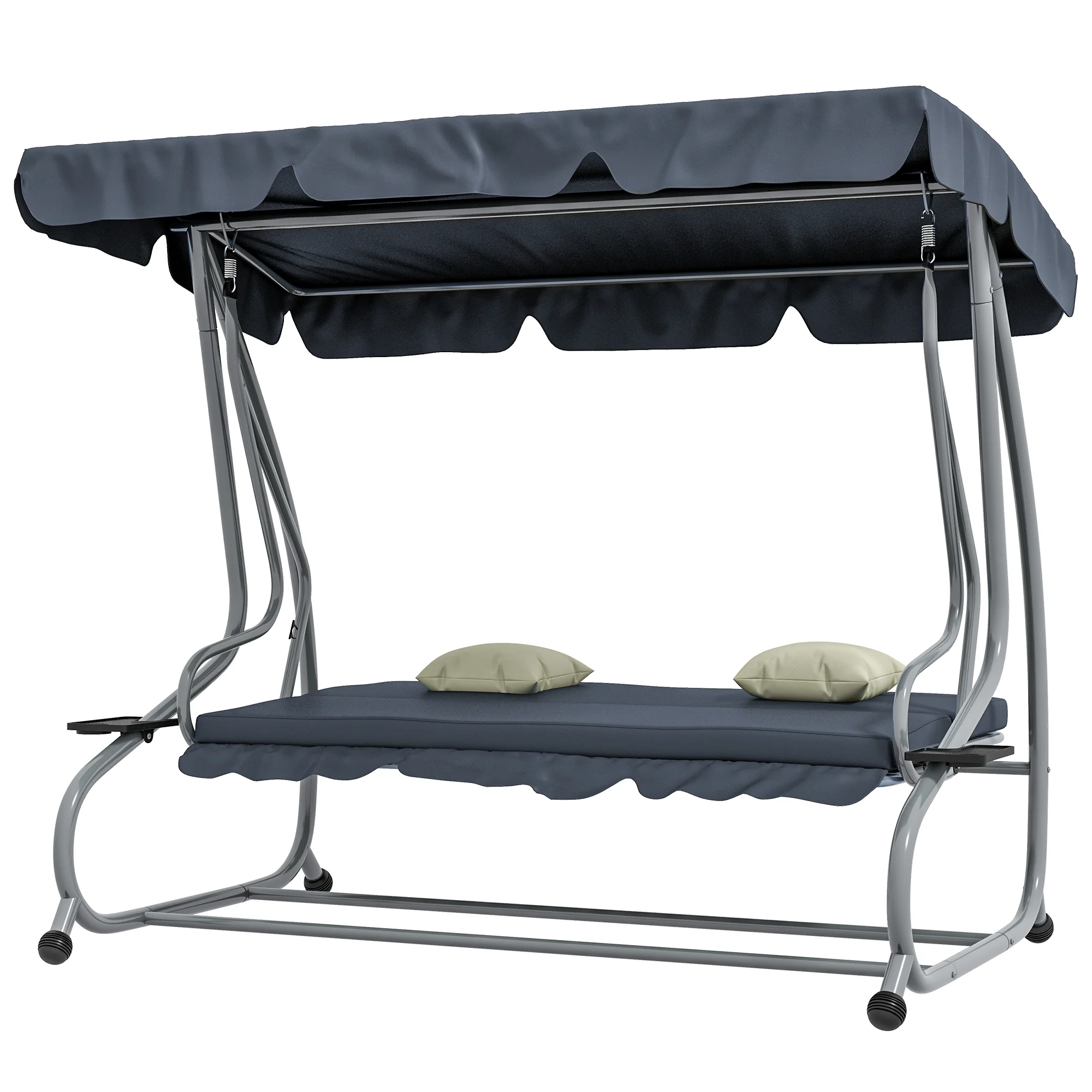 Outdoor 3-Seater Patio Swing Chair with Adjustable Canopy & 2 Pillows, Dark Grey - Image 2