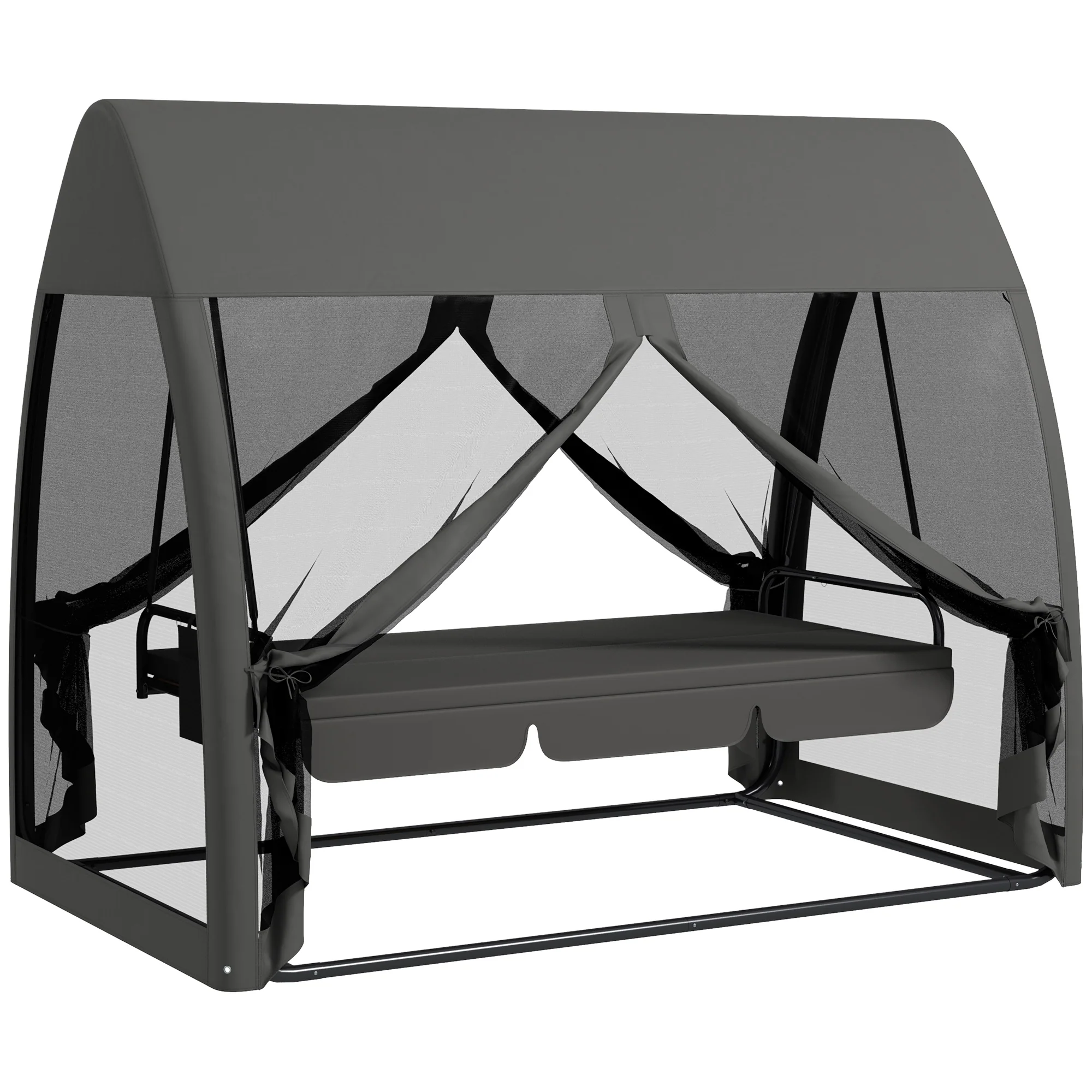 3-Seater Swing Hammock Chair w/ Canopy Netting Walls, Outdoor Lounger Bed, Dark Grey - Image 12
