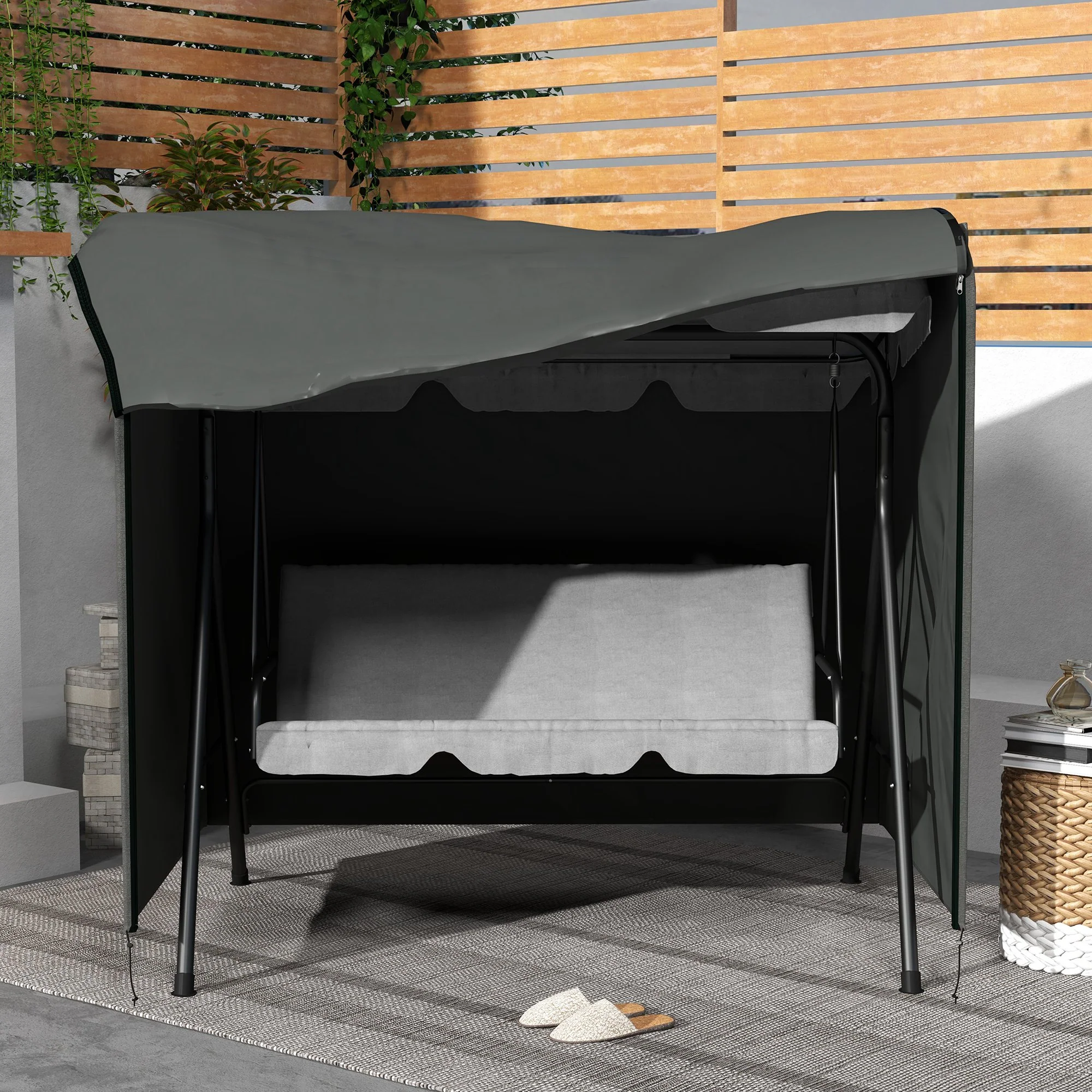 3-Seater Garden Swing Chair Protective Cover, Water UV Resistant, 177 x 114 x 152cm, Dark Grey - Image 8