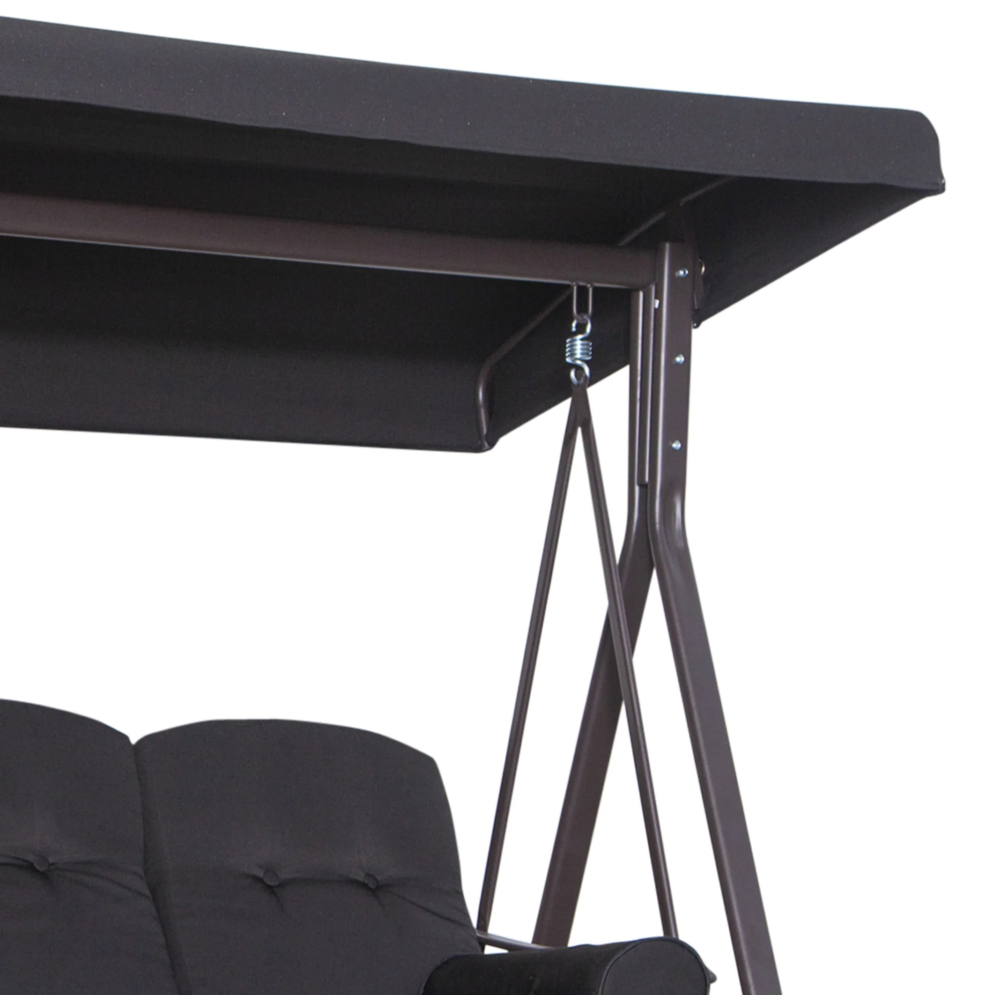 3 Seater Garden Swing Chair, Outdoor Swing Seat w/ Canopy and Cushions, Black - Image 10