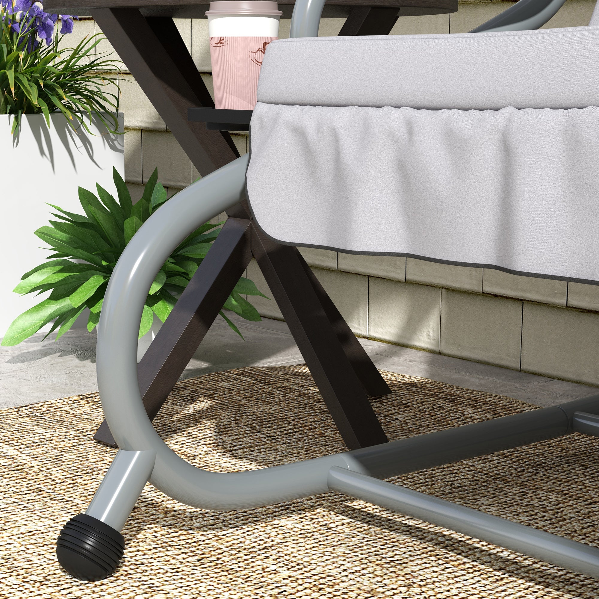 Outdoor 3-Seater Patio Swing Chair with Adjustable Canopy & 2 Pillows, Light Grey - Image 10