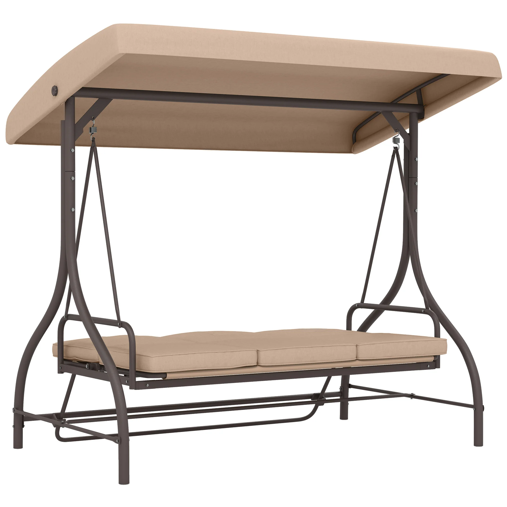 3 Seater Convertible Patio Swing Bed with Canopy and Cushions for Outdoor, Backyard, Khaki - Image 2