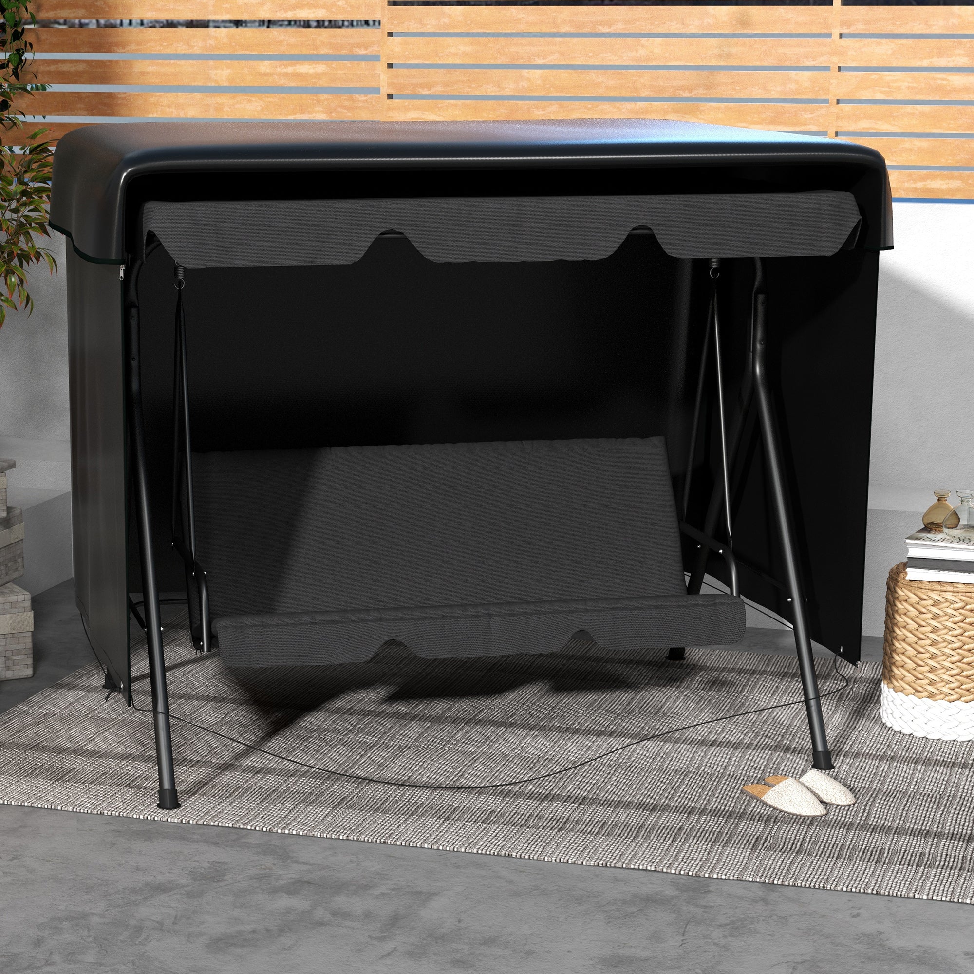 3-Seater Patio Swing Cover, Outdoor Garden Furniture Protection, 85" x 61" x 59", Black - Image 9