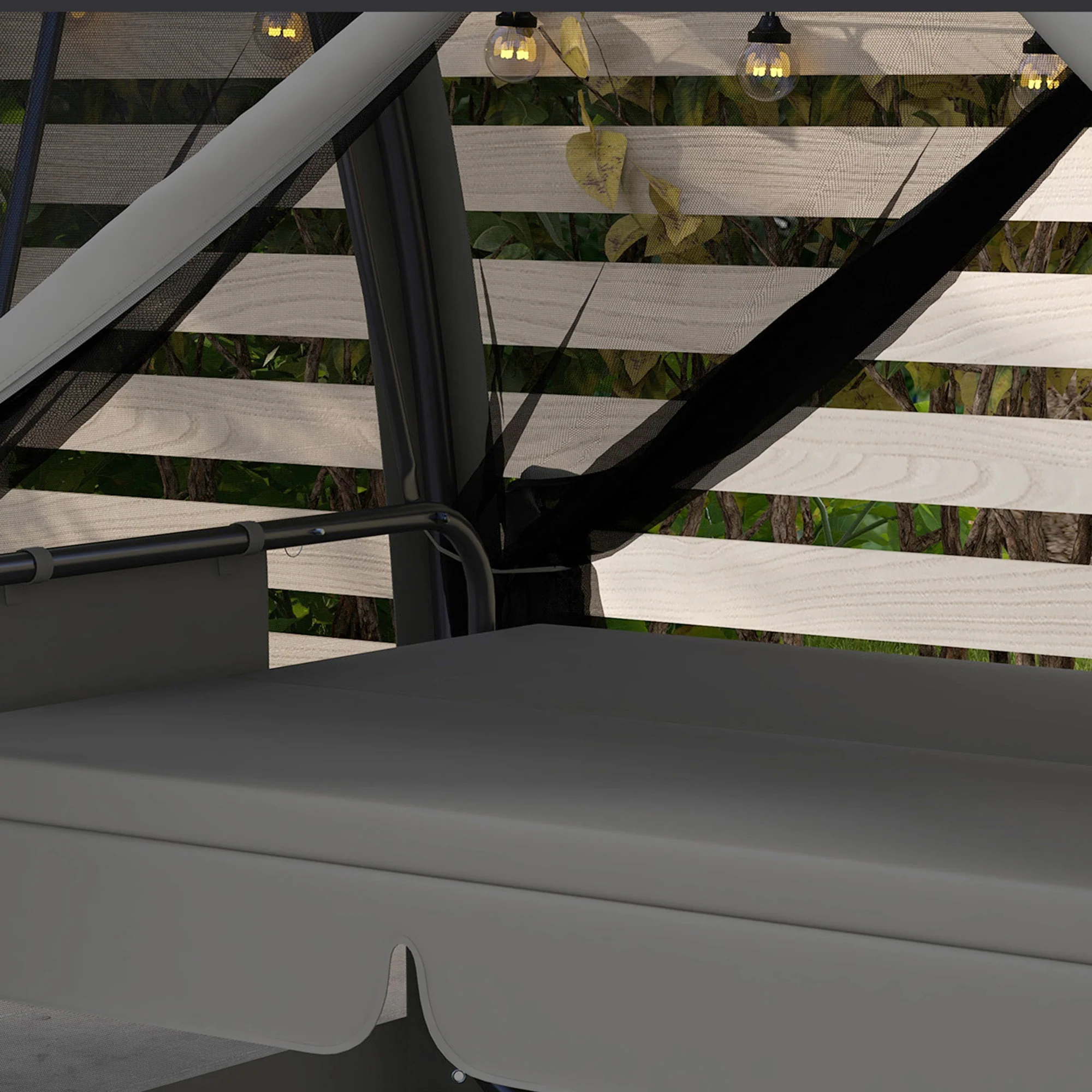 3 Seater Rocking Bench Bed with Water-Resistant Roof, Zipped Door & Mosquito Netting, Grey - Image 10