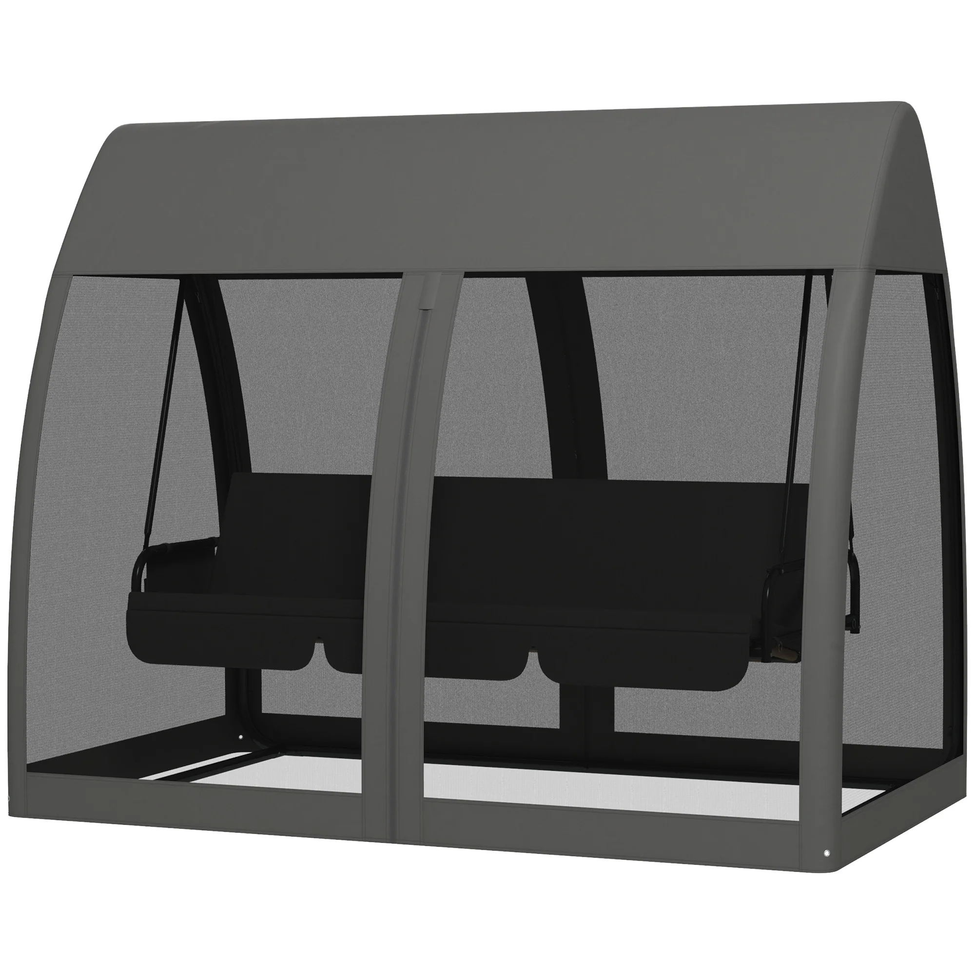 3 Seater Rocking Bench Bed with Water-Resistant Roof, Zipped Door & Mosquito Netting, Grey - Image 2
