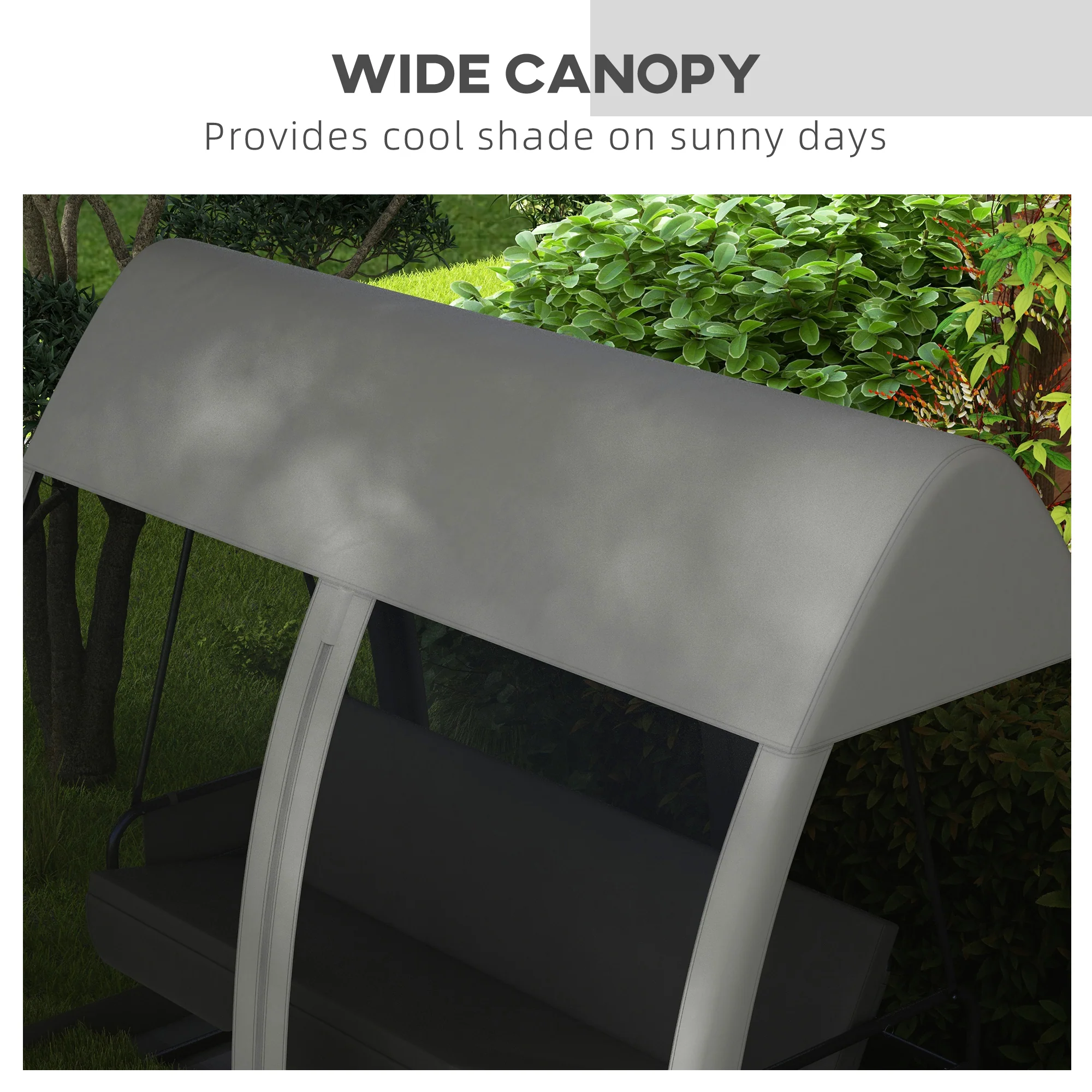 3 Seater Rocking Bench Bed with Water-Resistant Roof, Zipped Door & Mosquito Netting, Grey - Image 8