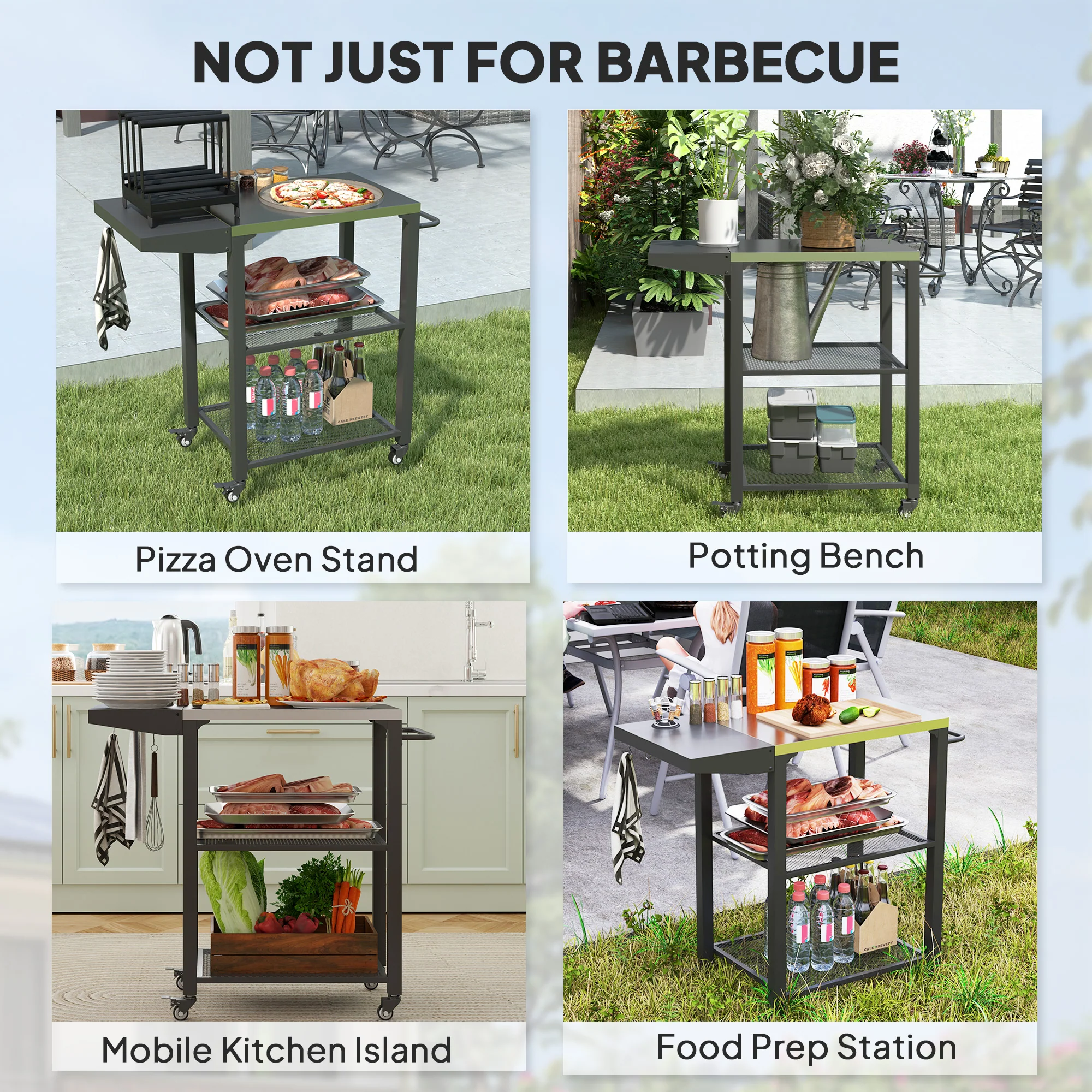 Compact 3-Shelf Grill Cart with Foldable Side Table & Steel Tabletop - Image 10