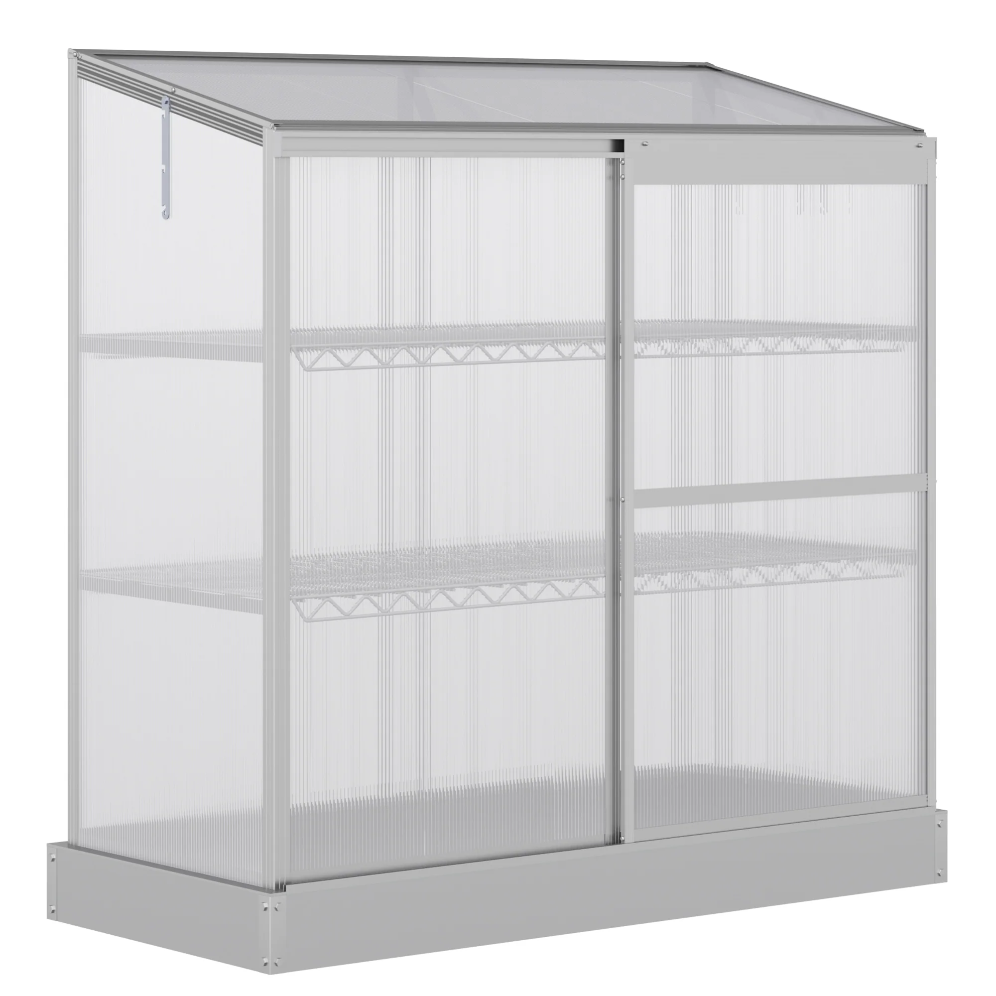 3 Tier Cold Frame Polycarbonate Greenhouse w/ Sliding Door & Openable Roof, 131 x 58 x 140cm