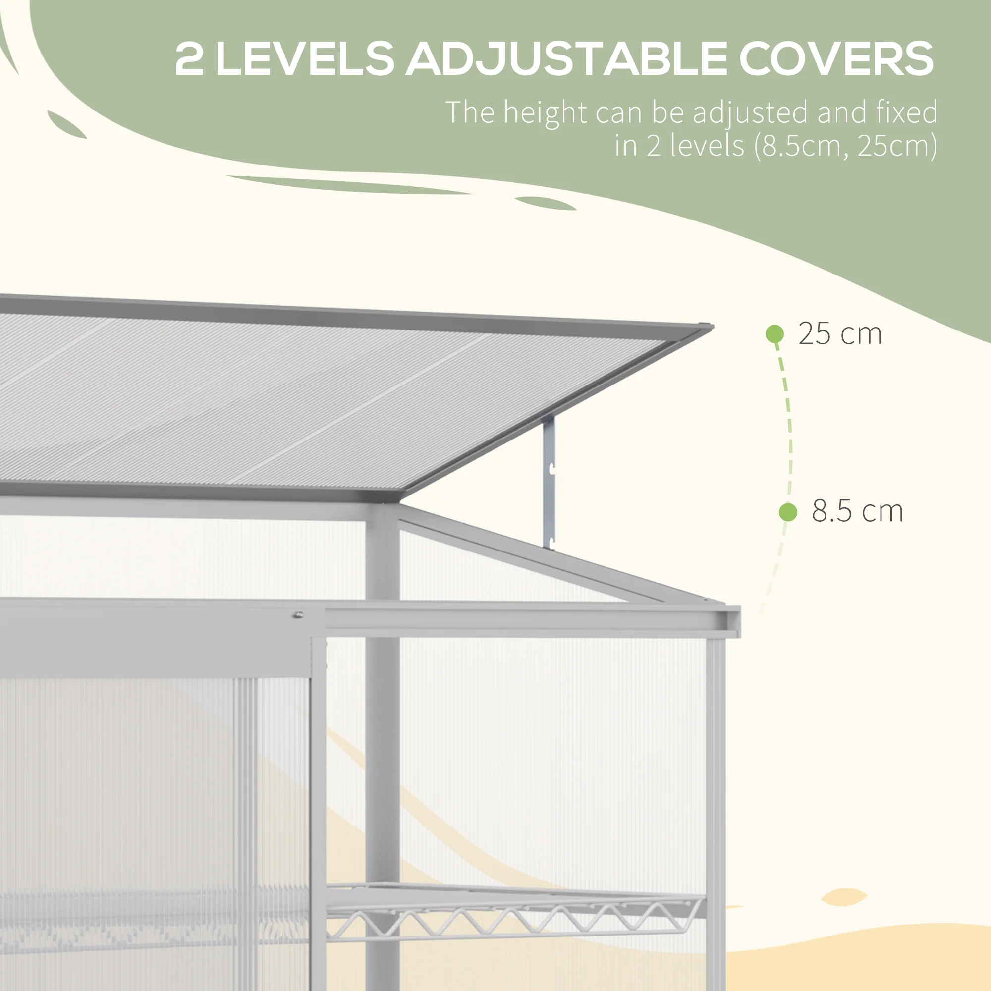3 Tier Cold Frame Polycarbonate Greenhouse w/ Sliding Door & Openable Roof, 131 x 58 x 140cm - Image 8