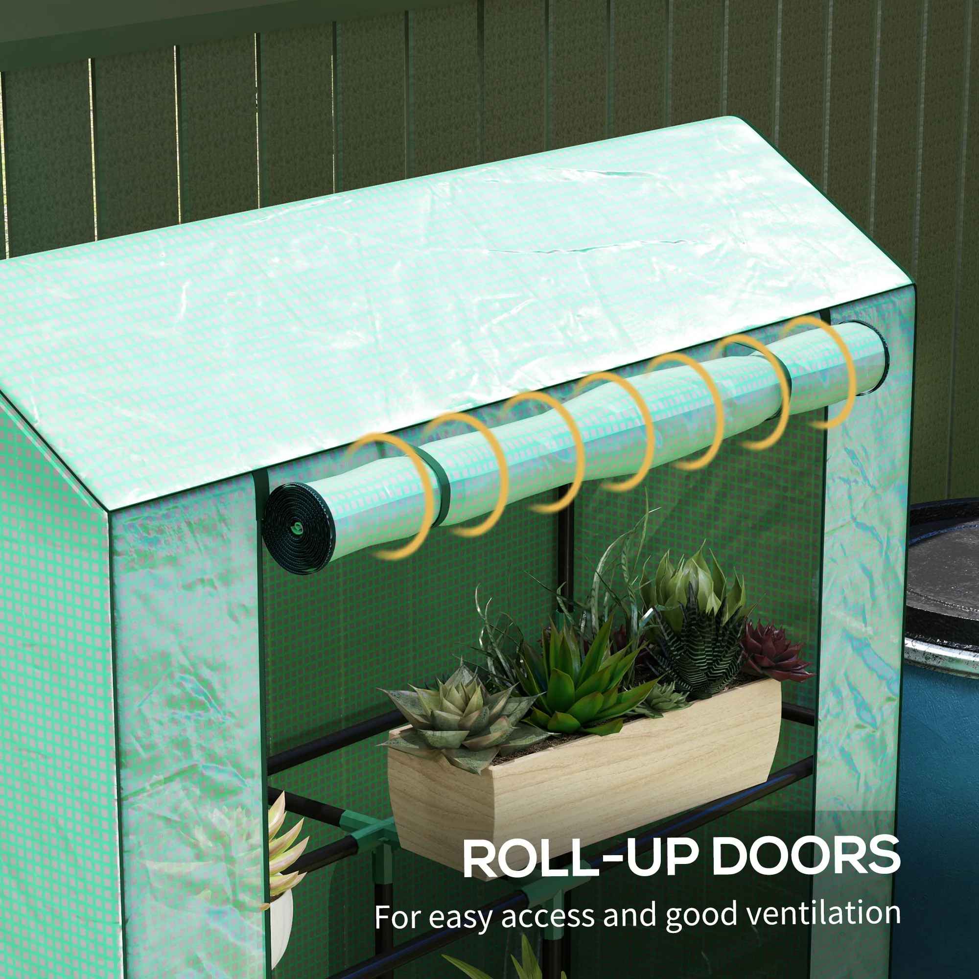 3 Tier Mini Greenhouse with Reinforced PE Cover & Roll-Up Door, 100 x 40 x 150cm, Green - Image 8