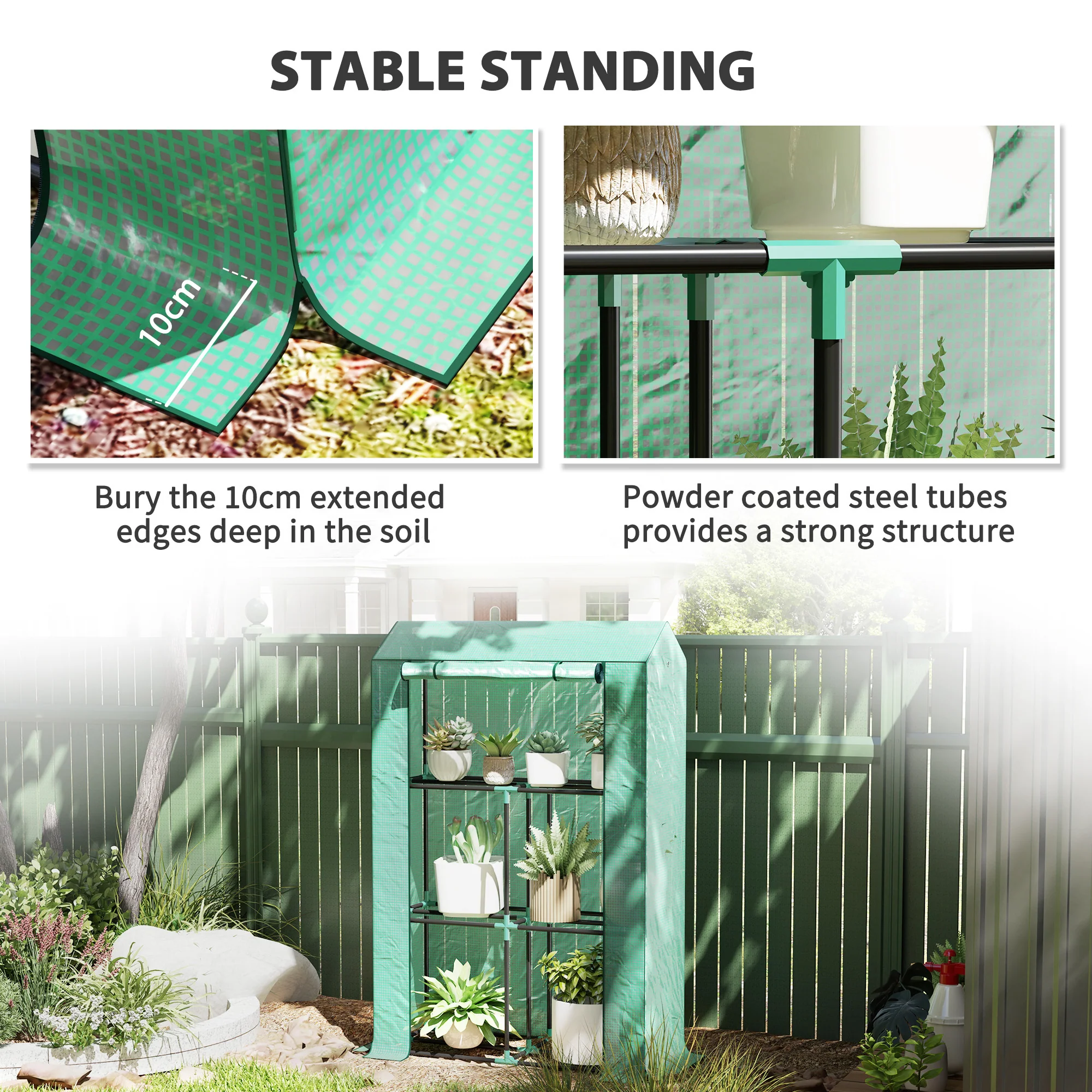 3 Tier Mini Greenhouse with Reinforced PE Cover & Roll-Up Door, 100 x 40 x 150cm, Green - Image 9