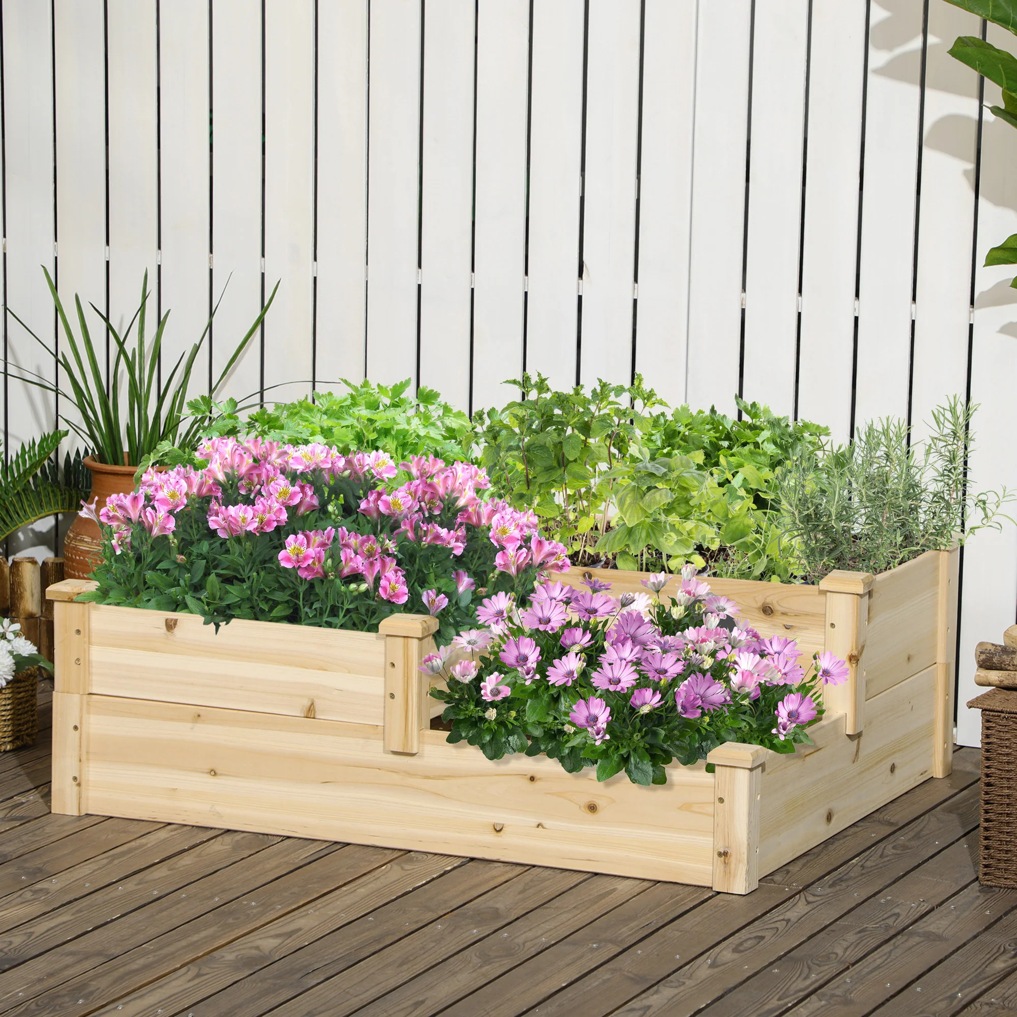 3-Tier Wooden Raised Garden Bed for Plants & Veggies, 42.5" x 34.75" x 14.25", Natural - Image 4