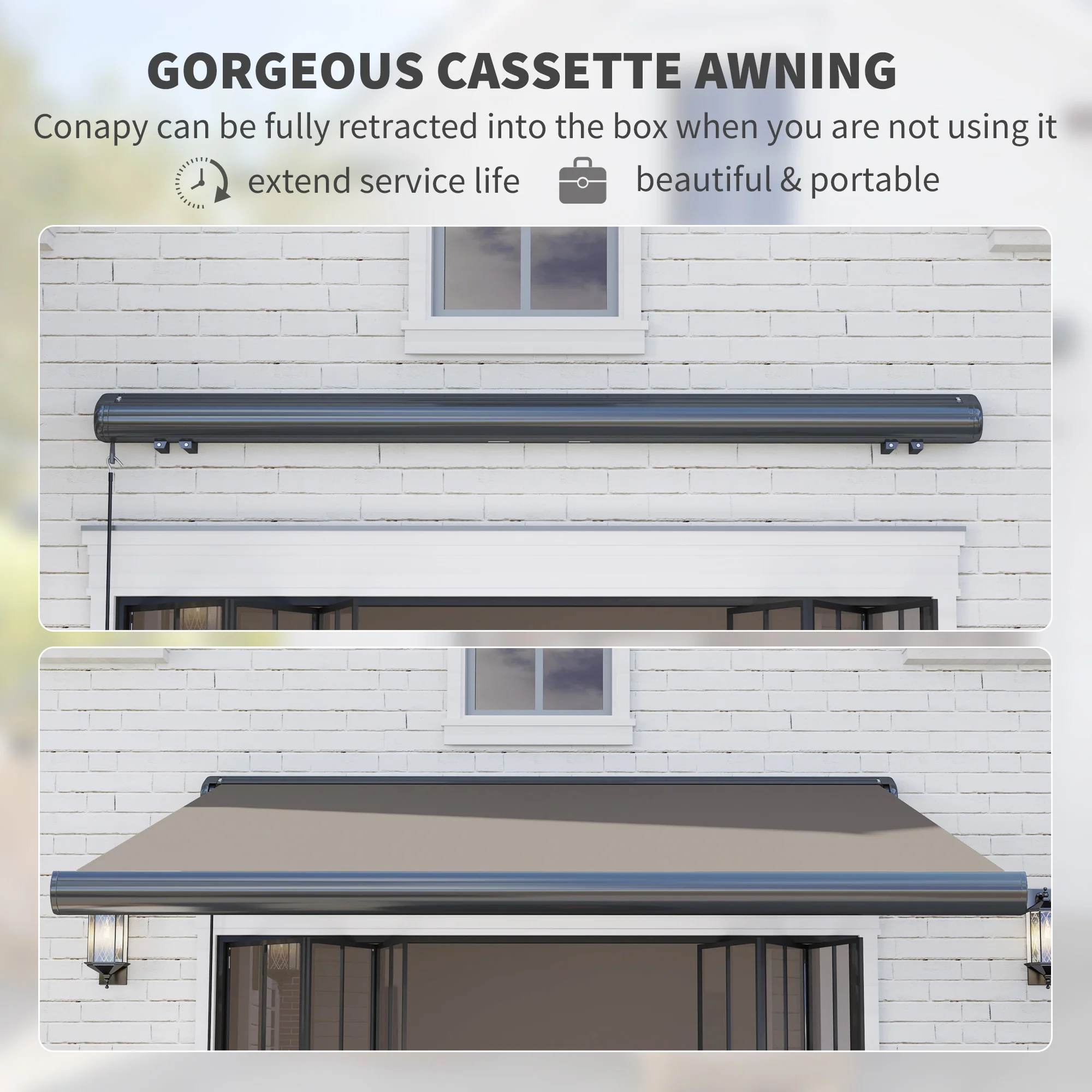 3 x 2.5m Half Cassette Electric Awning with Remote Controller for Garden Patio, Light Grey - Image 7