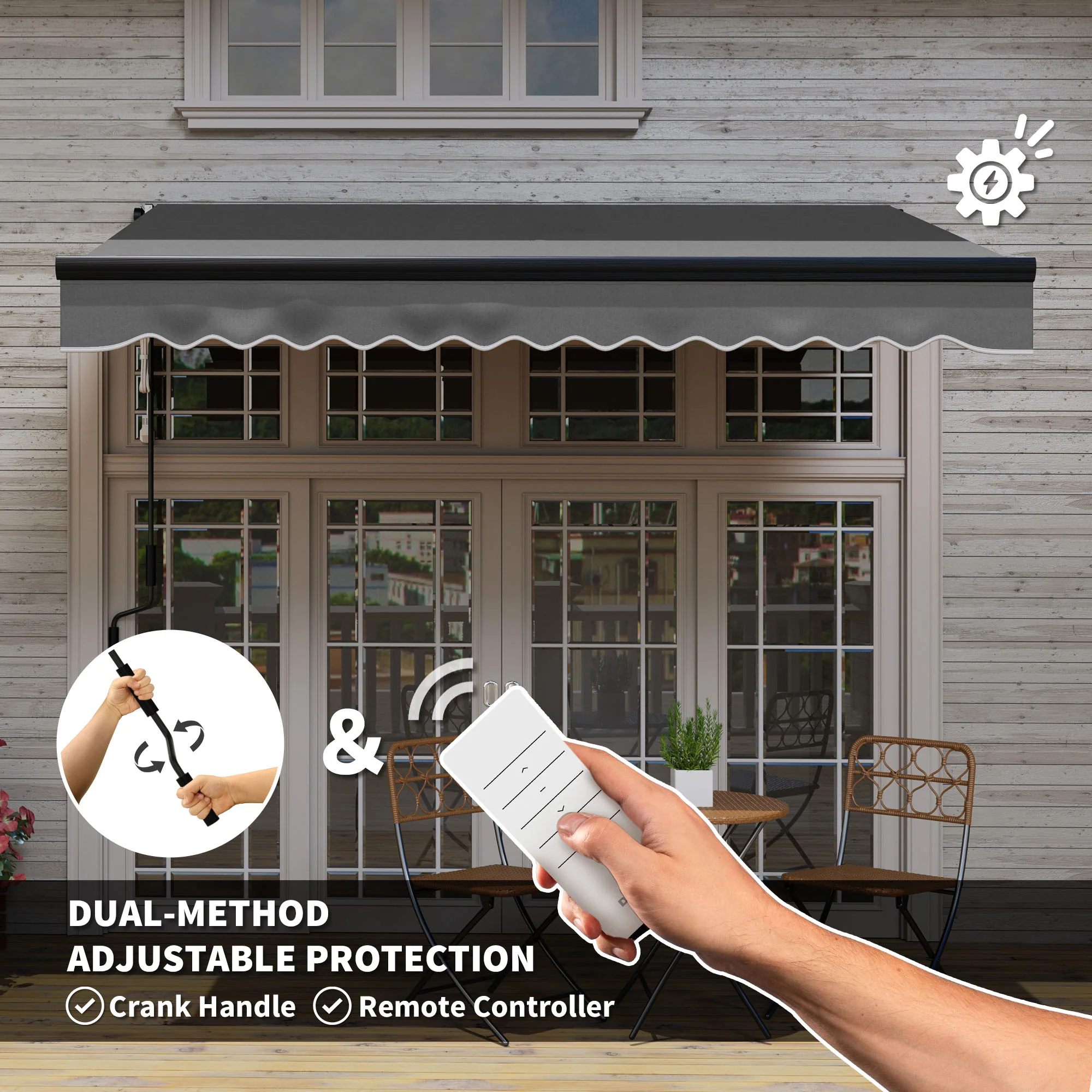 3 x 2.5m Electric Awning with LED Light & Remote Controller for Garden Patio Deck, Dark Grey - Image 6