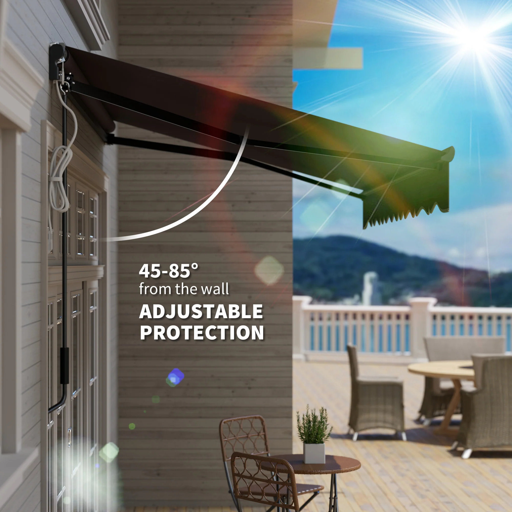 3 x 2.5m Electric Awning with LED Light & Remote Controller for Garden Patio Deck, Dark Grey - Image 9