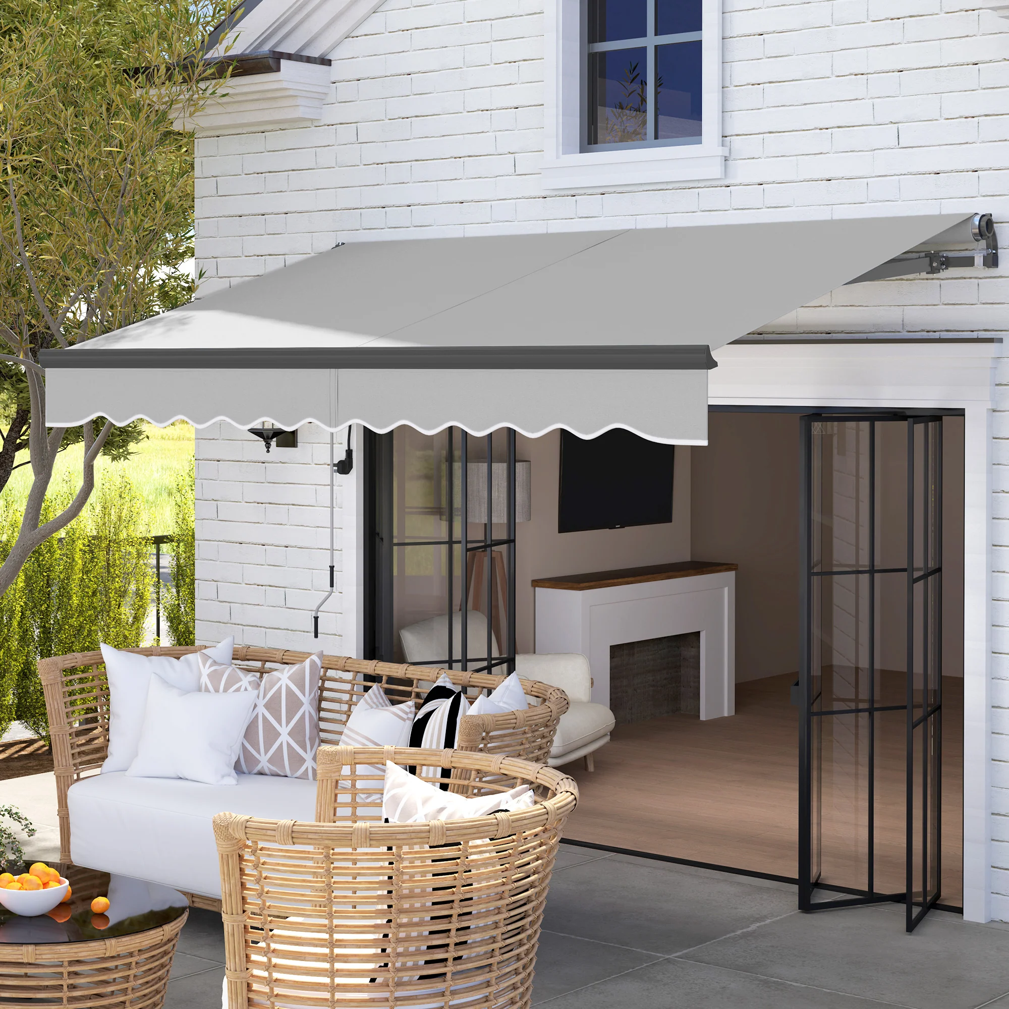 3 x 2.5m Electric Awning with Remote Controller for Garden Patio Door Window, Light Grey - Image 4