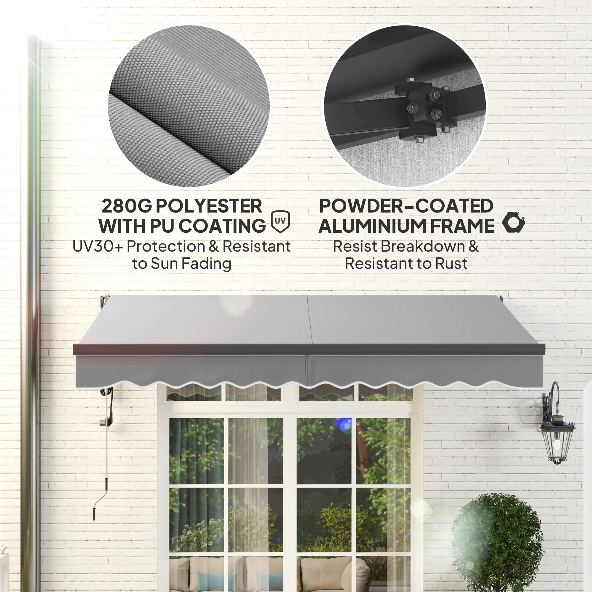 3 x 2.5m Electric Awning with Remote Controller for Garden Patio Door Window, Light Grey - Image 7