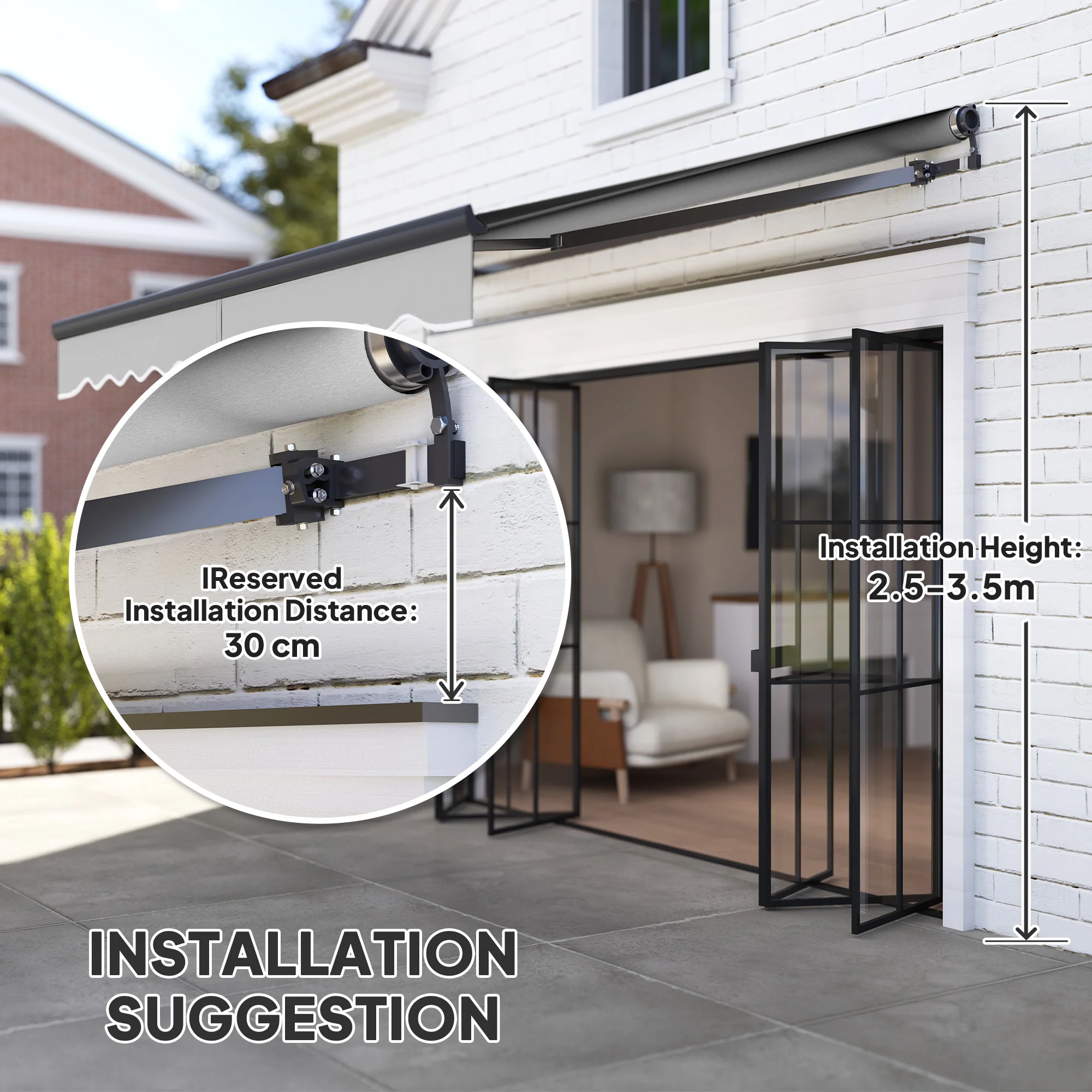 3 x 2.5m Electric Awning with Remote Controller for Garden Patio Door Window, Light Grey - Image 9