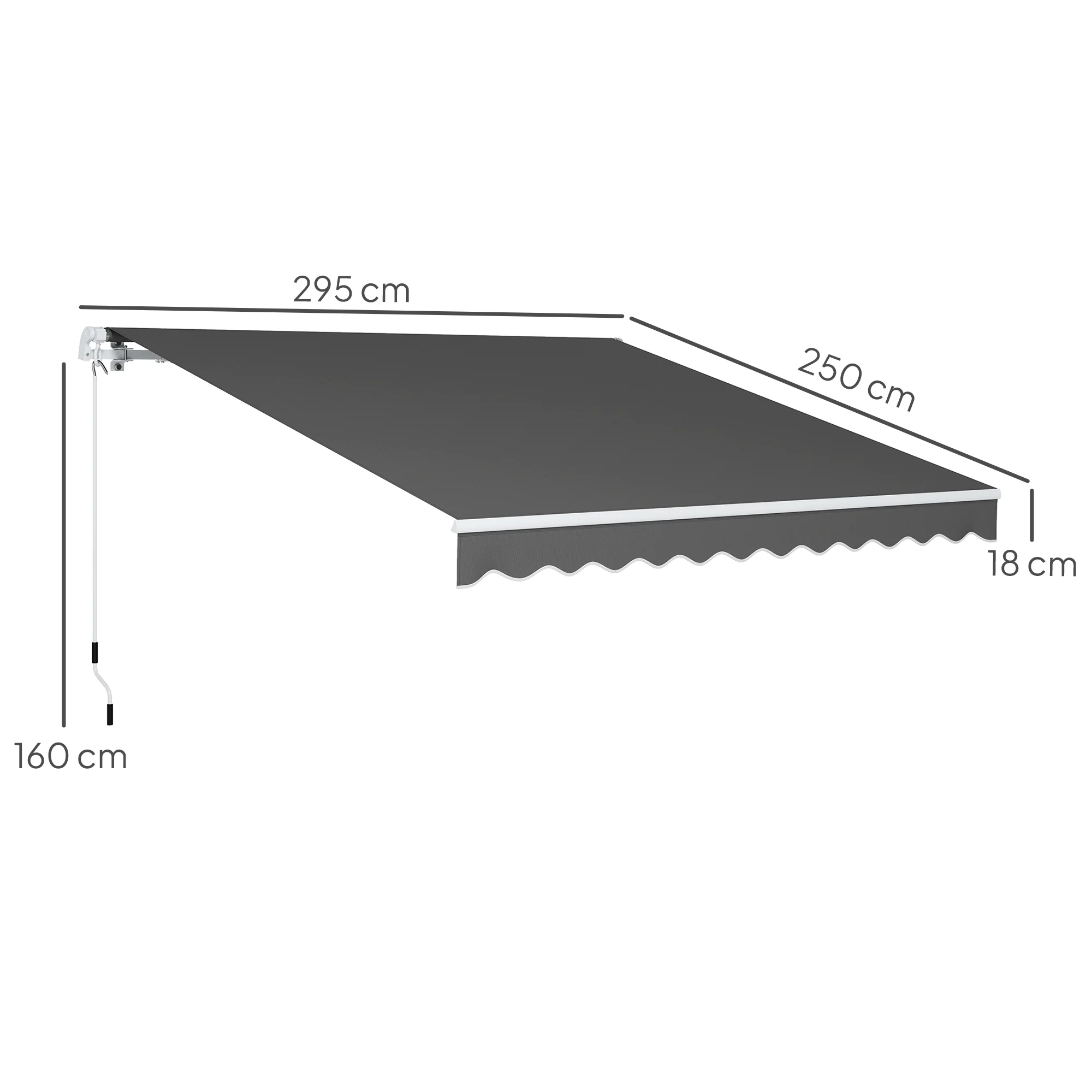 3 x 2.5m Retractable Manual Awning with w/ Fittings & Crank Handle, Light Grey - Image 5