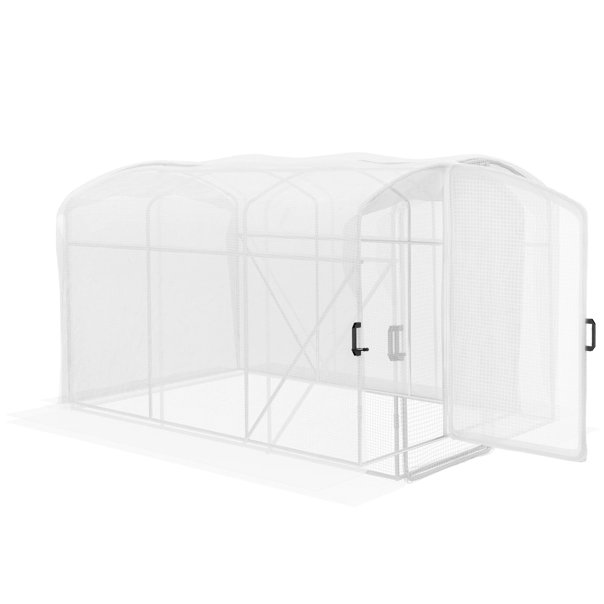 3 x 2 x 2m Galvanised Steel Frame Polytunnel Greenhouse with Hinged Door & PE Cover, White