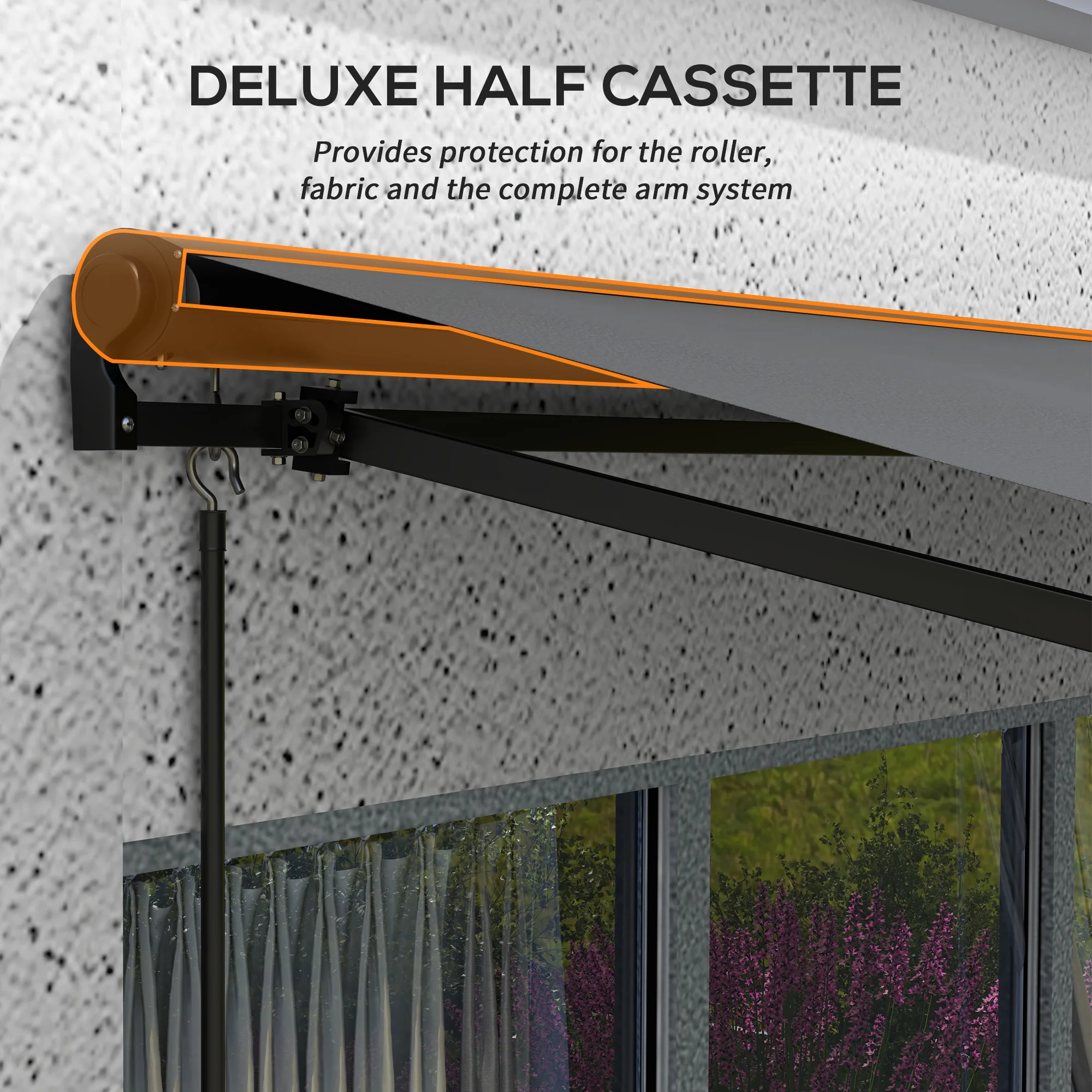 3 x 2m Half Cassette Electric Awning with Remote Controller for Garden Patio, Dark Grey - Image 9