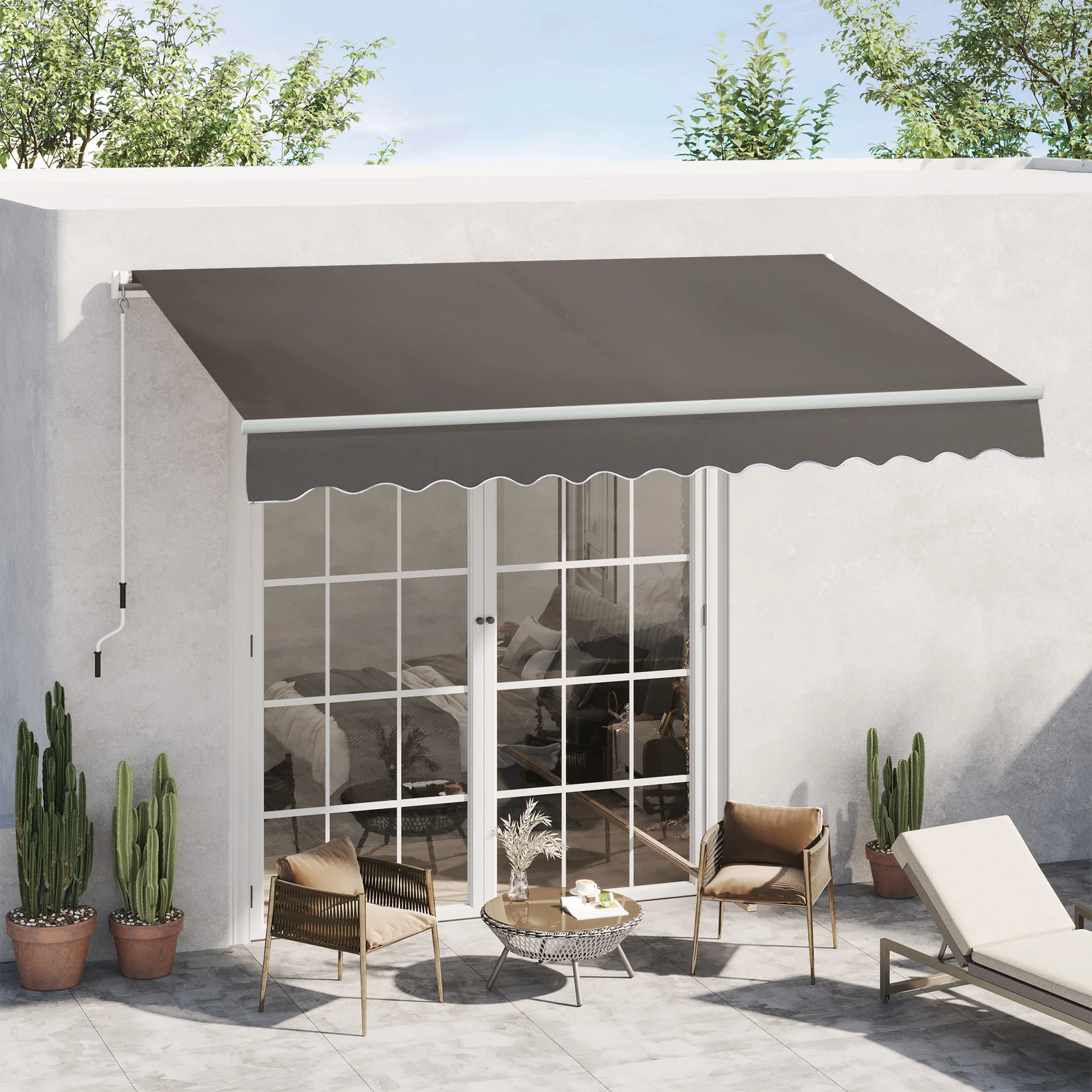 3 x 2m Retractable Manual Awning with w/ Crank Handle for Garden Patio, Grey - Image 3