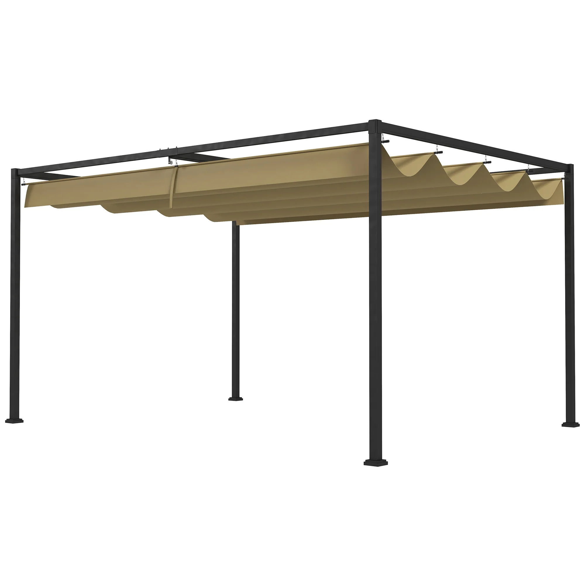 3 x 2m Aluminium Garden Pergola with Retractable Roof & Grommet Holes for Patio, Lawn, Khaki - Image 2