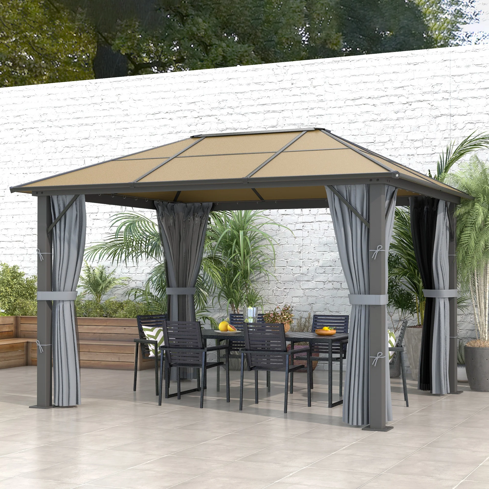 3 x 3.6m Aluminium Frame Hardtop Gazebo Canopy with Polycarbonate Roof, Grey - Image 3
