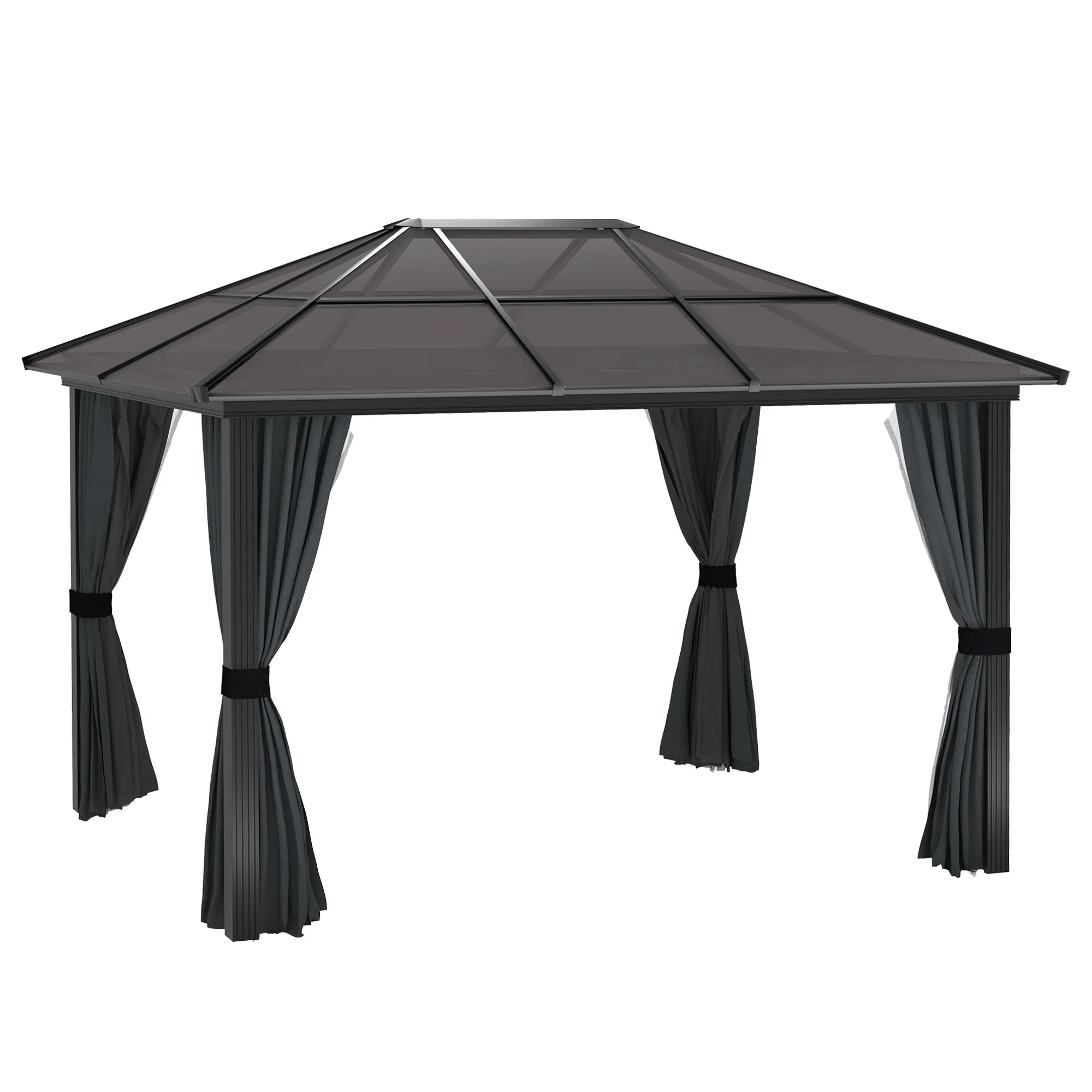 3 x 3.6m Aluminium Frame Hardtop Gazebo Canopy with Polycarbonate Roof, Dark Grey