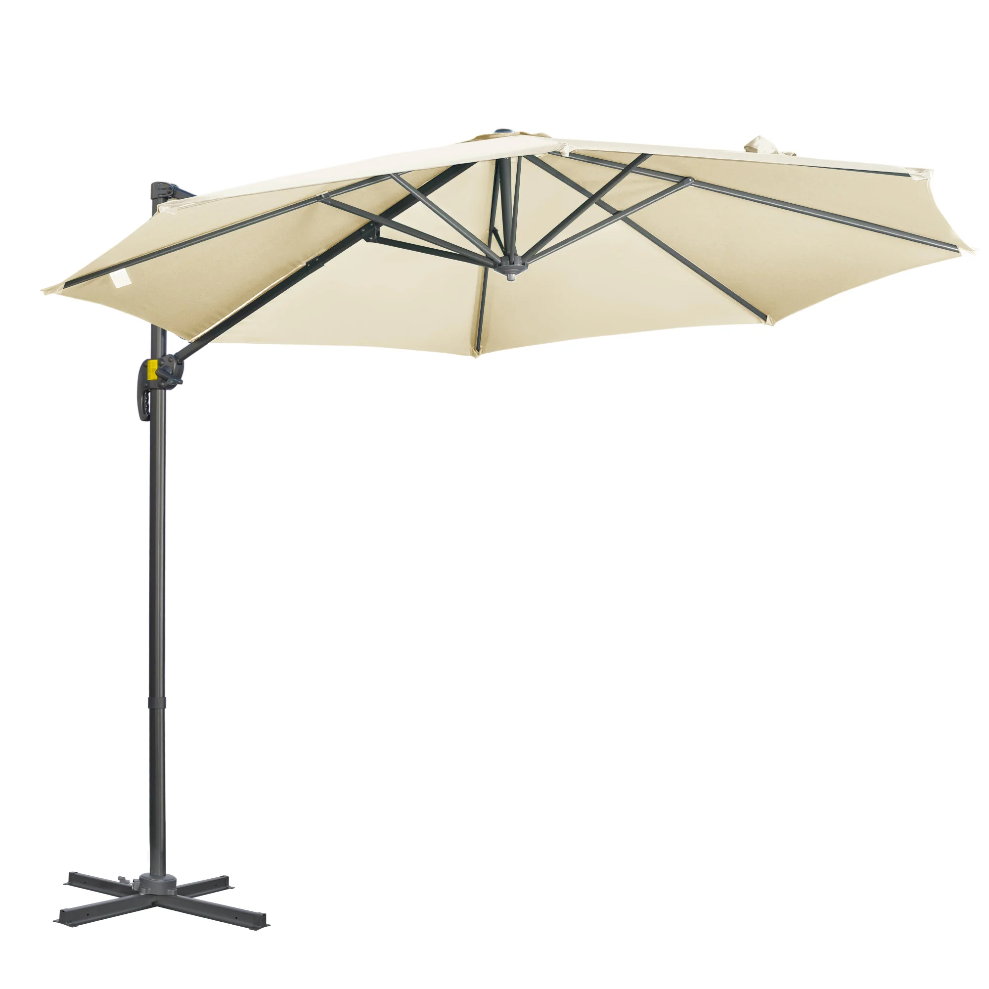 3m 360¡ã Rotation Garden Cantilever Parasol with Tilt, Crank & Cross Base, Cream White - Image 12