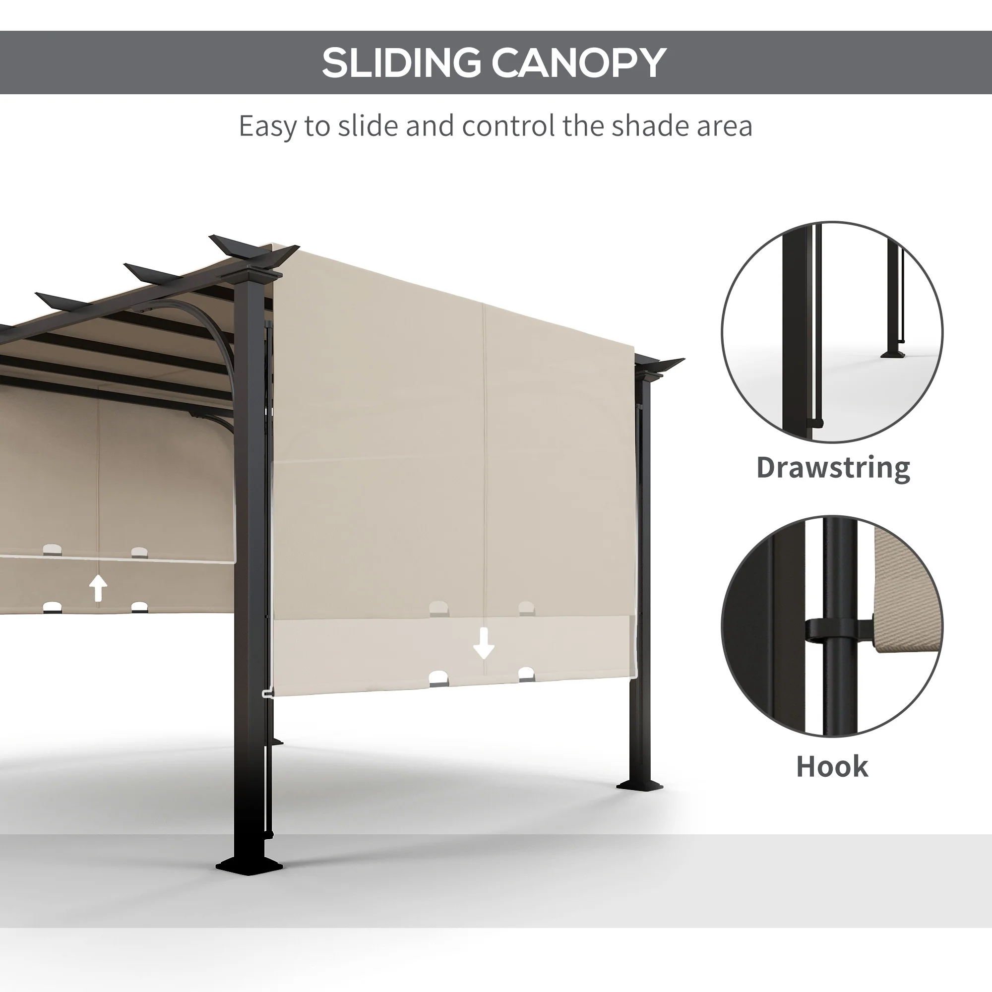 3 x 3m Outdoor Pergola Gazebo with Adjustable Canopy, Sun Shade Canopy Shelter, Beige - Image 7
