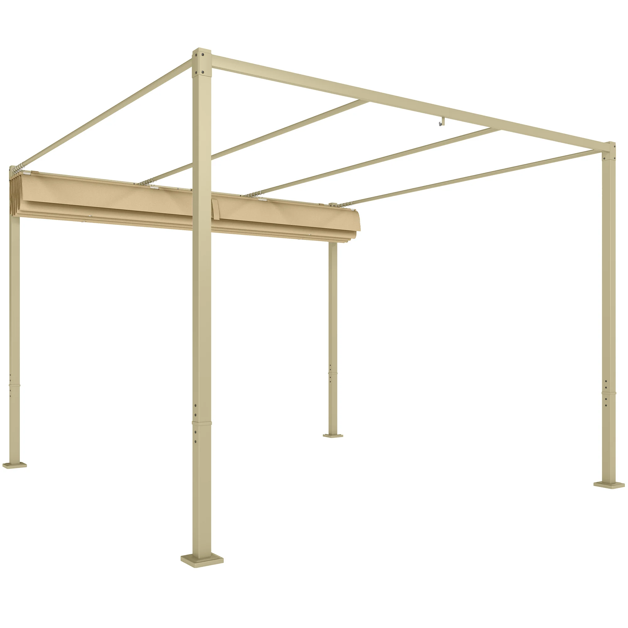 3 x 3(m) Garden Pergola with Retractable Roof and Magnetic Fixture, Outdoor Gazebo Pergola Kit Sun Shade Canopy, UPF30+, Khaki - Image 2
