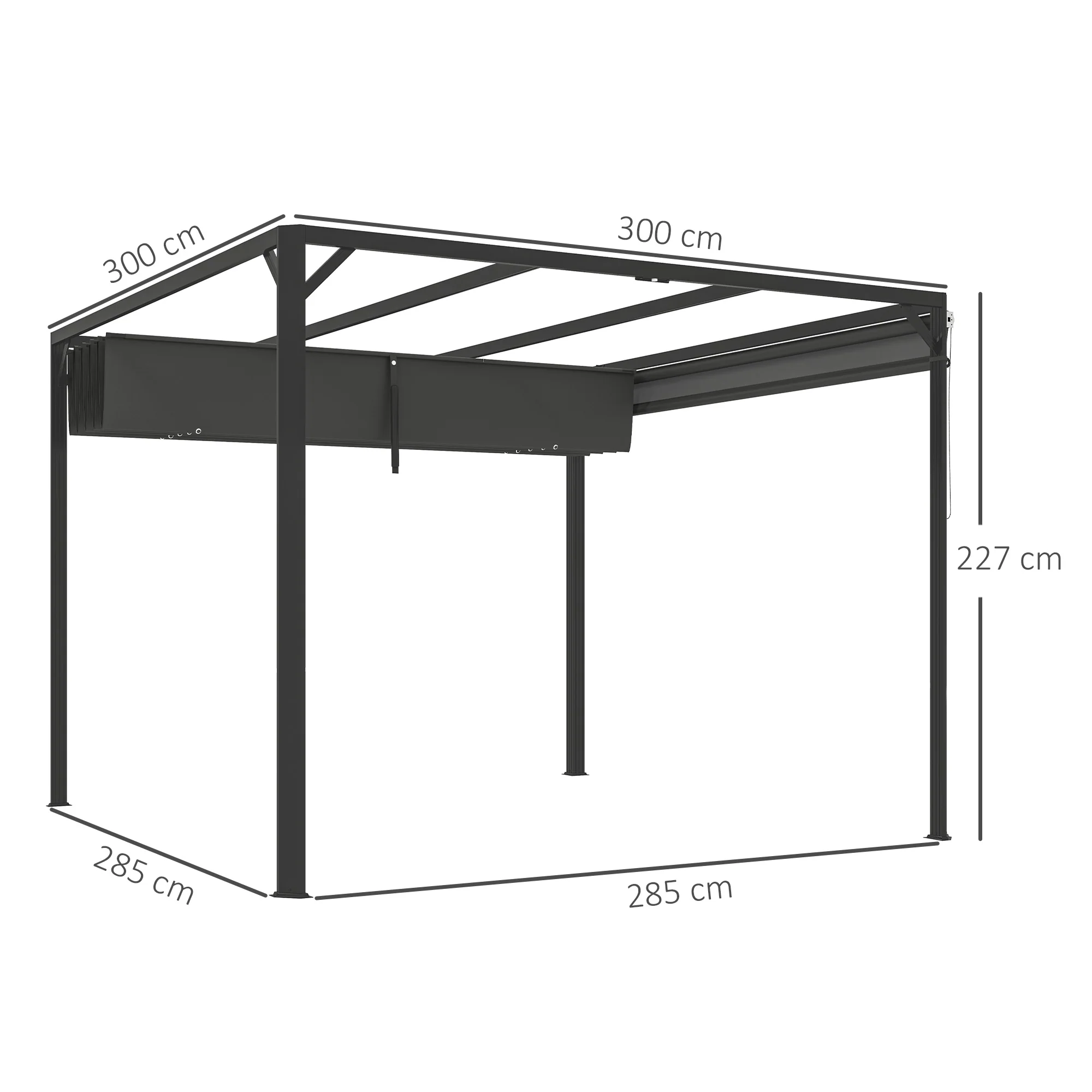 3 x 3m Garden Pergola with Retractable Canopy & Roller Shade, Aluminium Pergola Kit, Dark Grey - Image 5