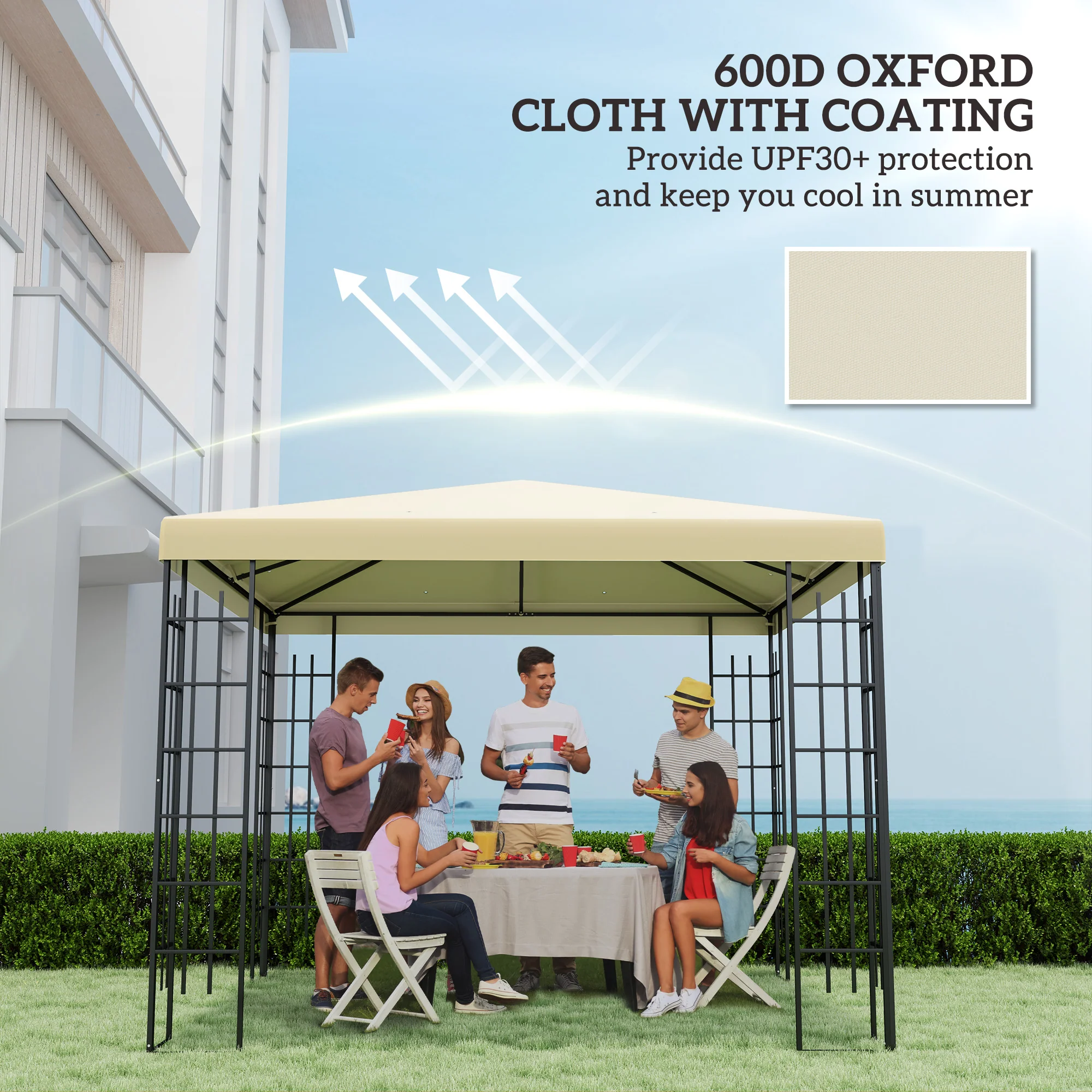 3 x 3m Waterproof Gazebo Canopy Replacement Cover with Drain Holes, 370g/㎡, Cream White - Image 8