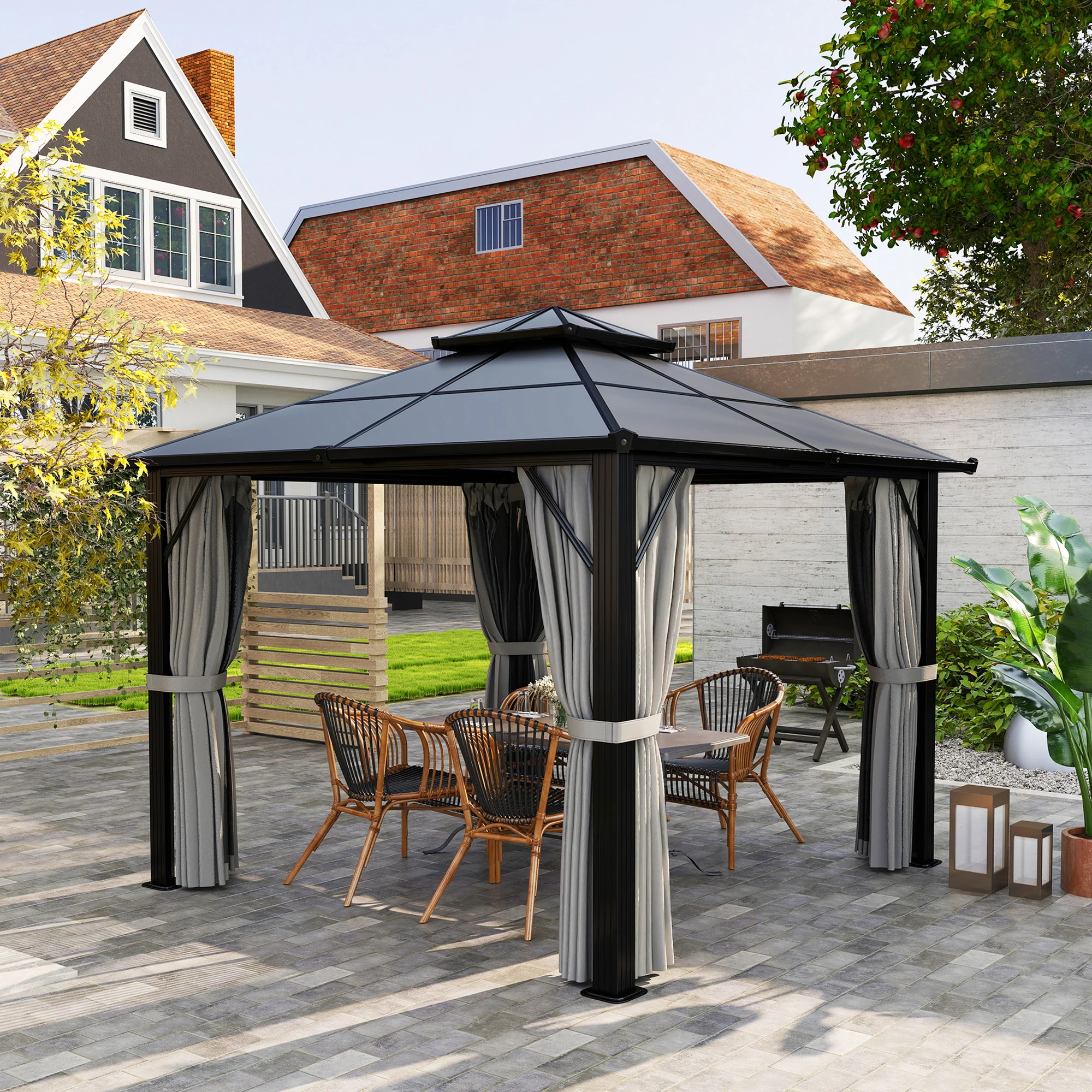 3 x 3(m) Hardtop Gazebo Canopy with UPF30+ Double Polycarbonate Roof, Deck, Grey - Image 4