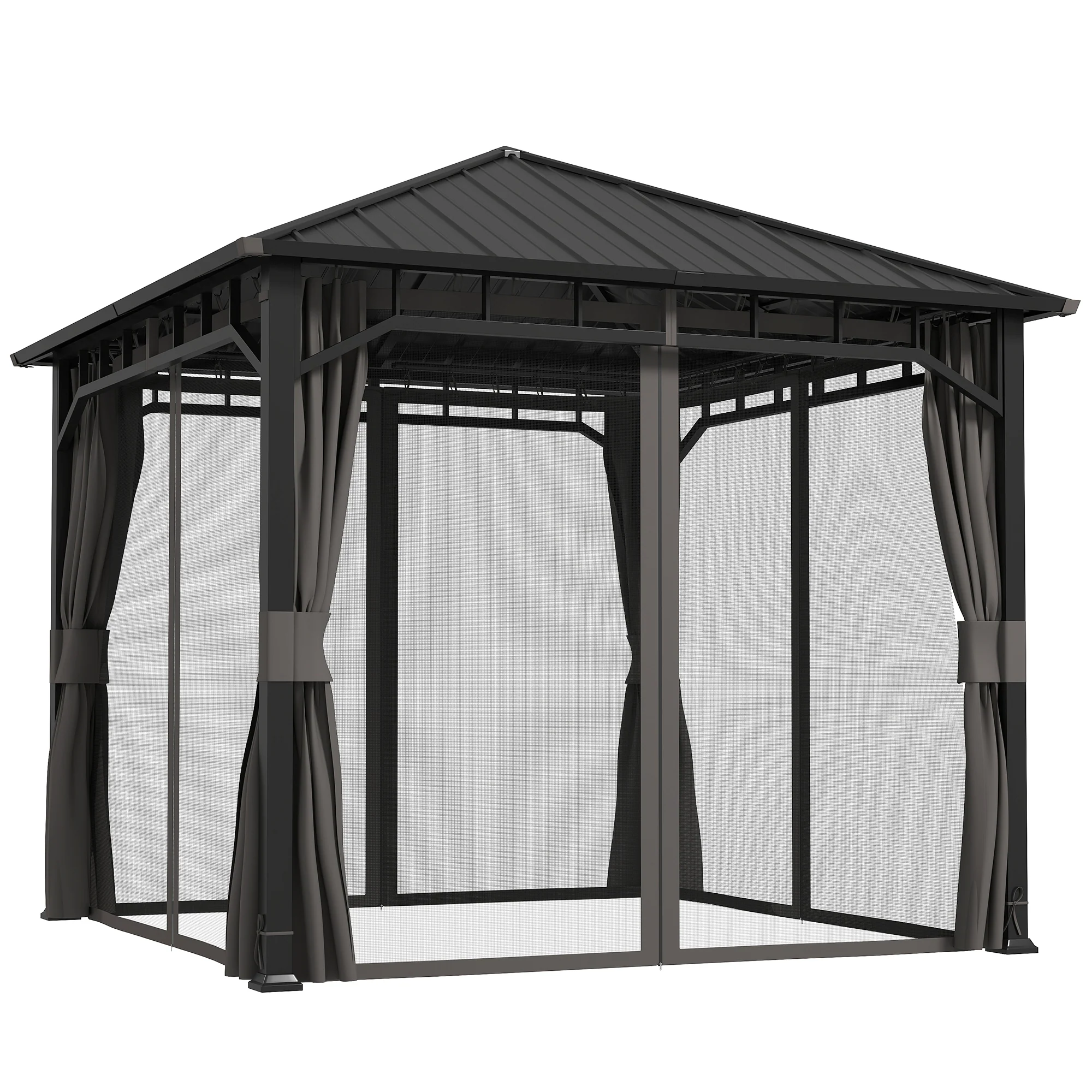 3 x 3m Hardtop Gazebo with Galvanised Steel Roof, Water Gutter, Netting and Curtains - Image 12