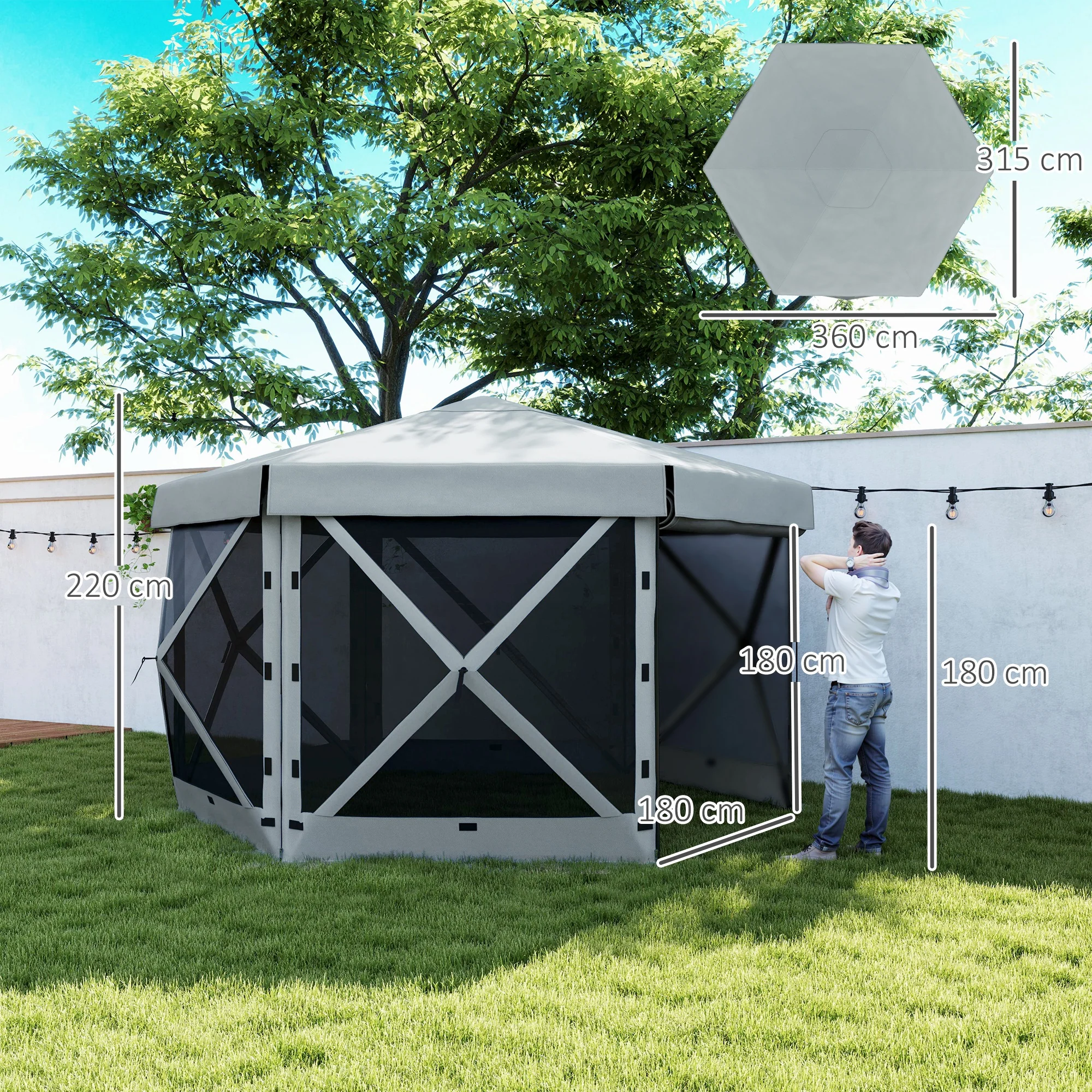 3 x 3m Hexagon Pop Up Gazebo with 5 Sides & Carry Bag, Instant Event Shelter, Light Grey - Image 5