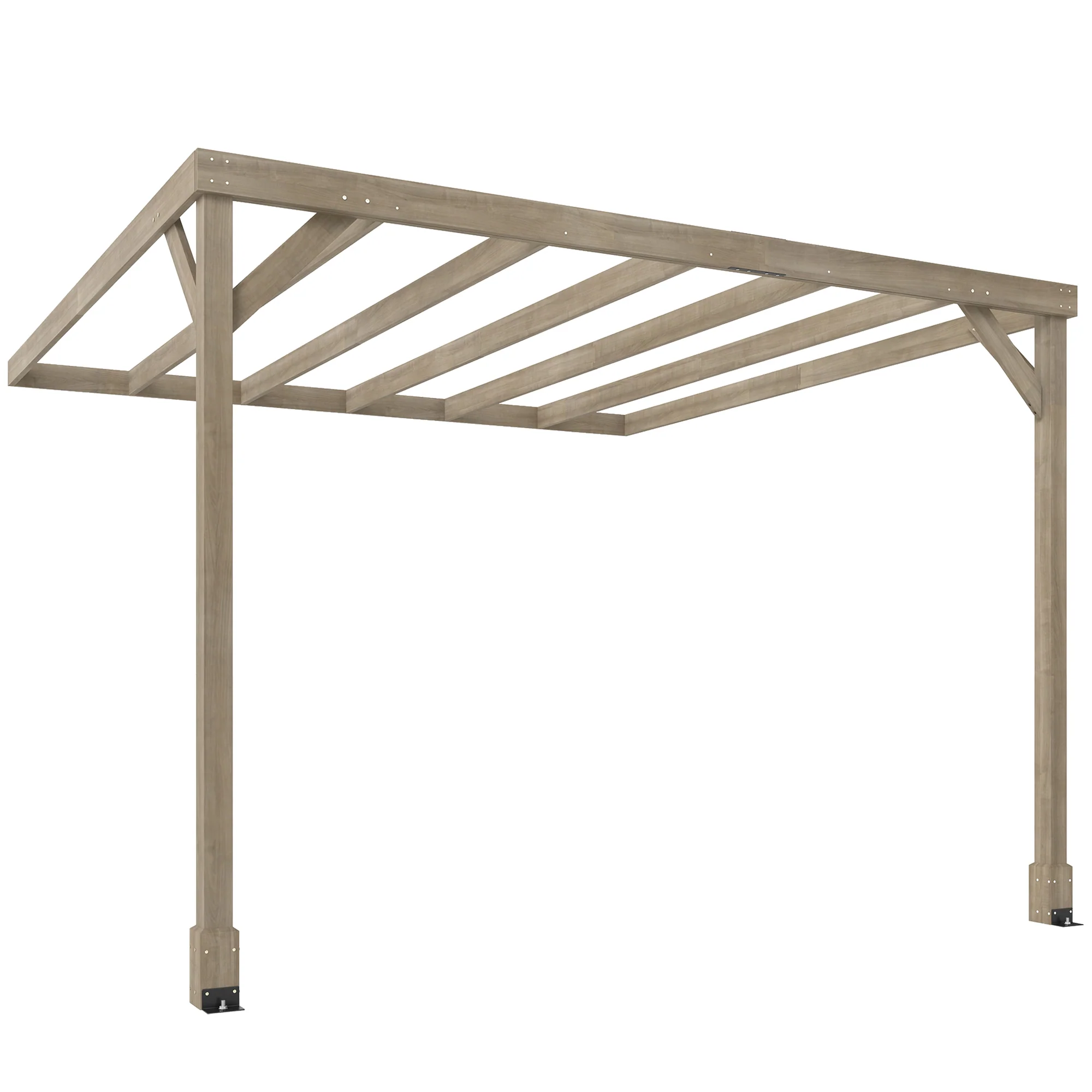 3 x 3 m Lean-To Wooden Pergola Kit, Decorative Garden Gazebo with Stable Structure and Concrete Anchors, Grape Trellis for Climbing Vines, Flowers, Garden Patio, Light Brown - Image 2