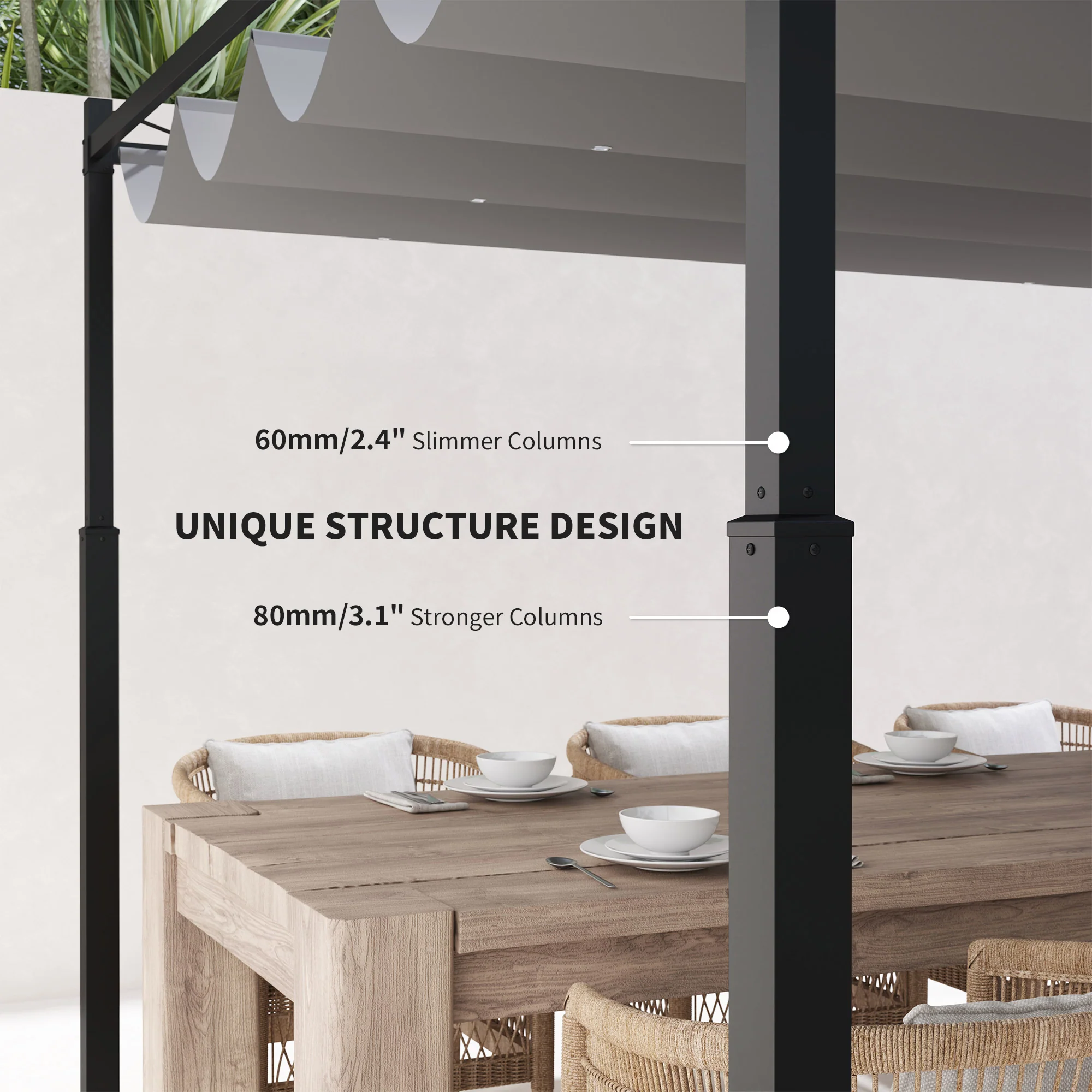 3 x 3m Metal Pergola with Retractable Roof & Magnetic Fixture, Outdoor Pergola Kit, Grey - Image 7
