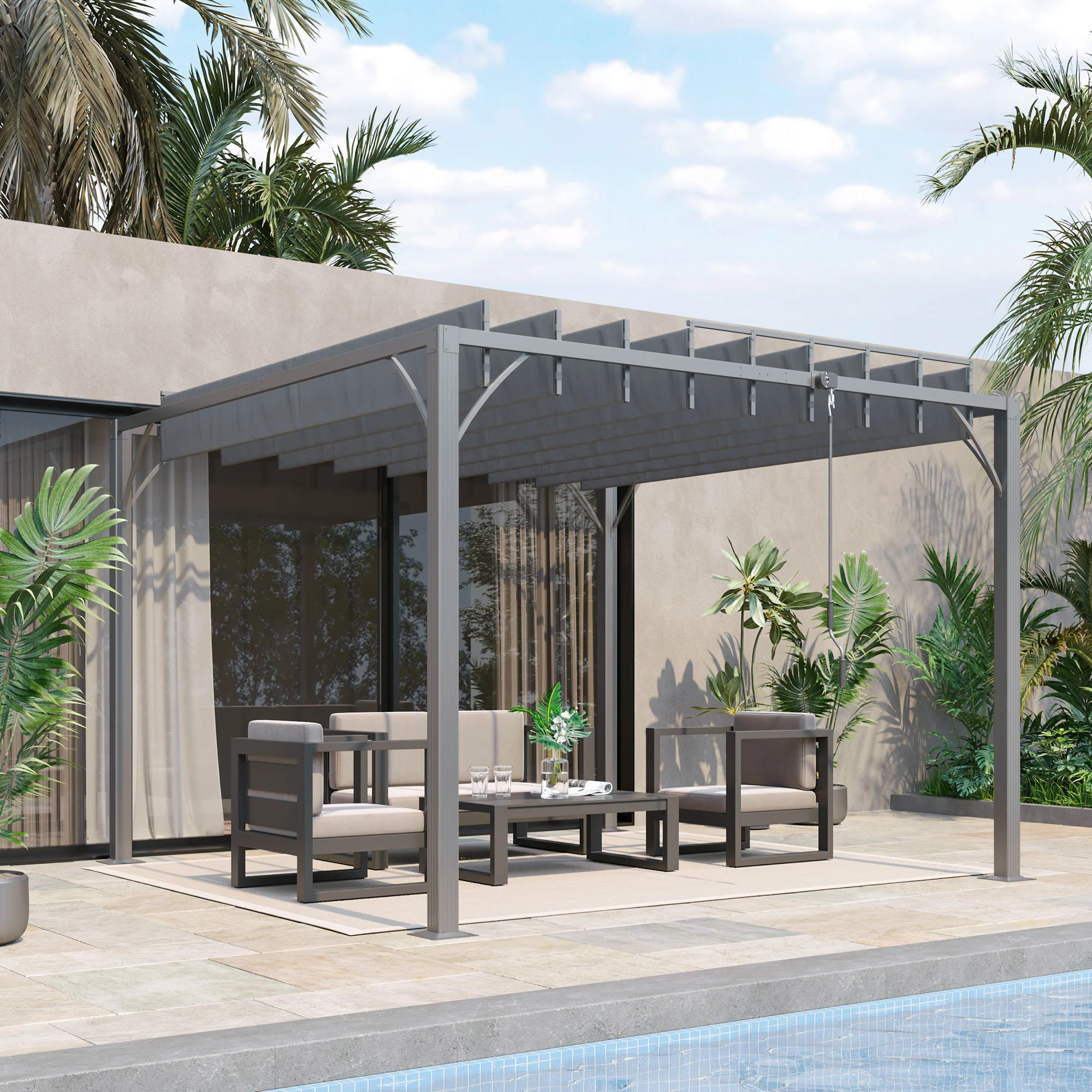 3 x 3m Aluminium Gazebo Canopy with Adjustable Roof & Ground Stakes for Patio, Garden, Grey - Image 3