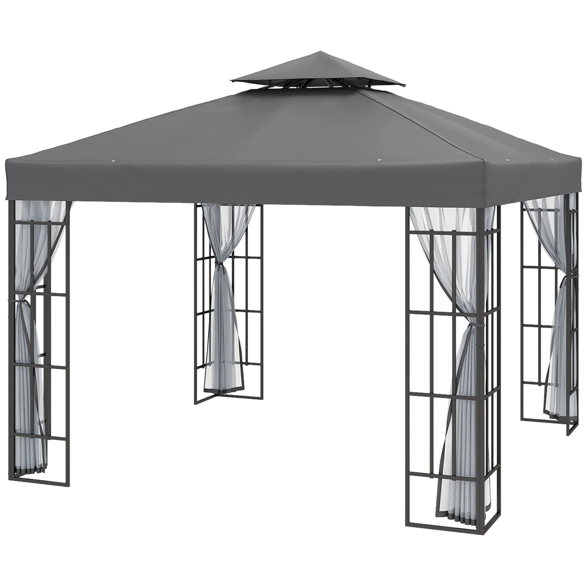 3 x 3(m) Patio Gazebo Canopy Garden Pavilion Tent Shelter with 2 Tier Roof and Mosquito Netting, Steel Frame, Grey - Image 2