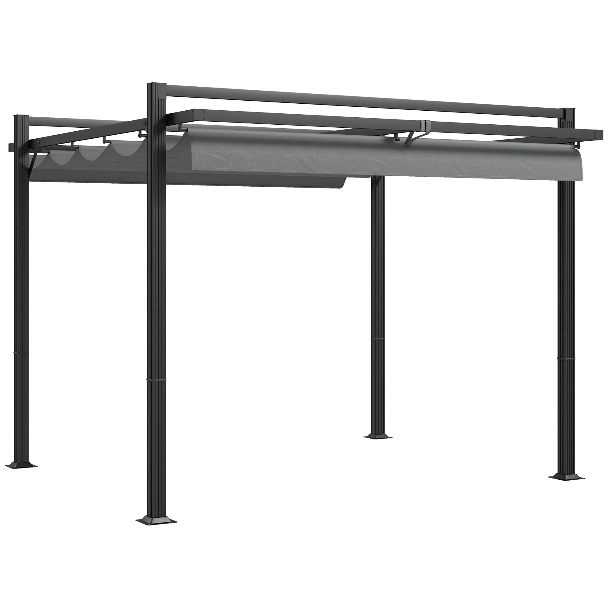 3 x 3m Pergola with Retractable Roof Canopy & Aluminium Frame for Grill, Patio, Deck, Dark Grey - Image 12