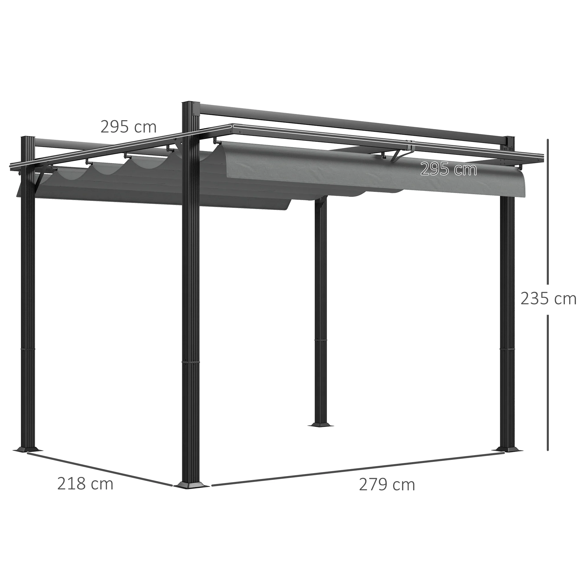 3 x 3m Pergola with Retractable Roof Canopy & Aluminium Frame for Grill, Patio, Deck, Dark Grey - Image 5