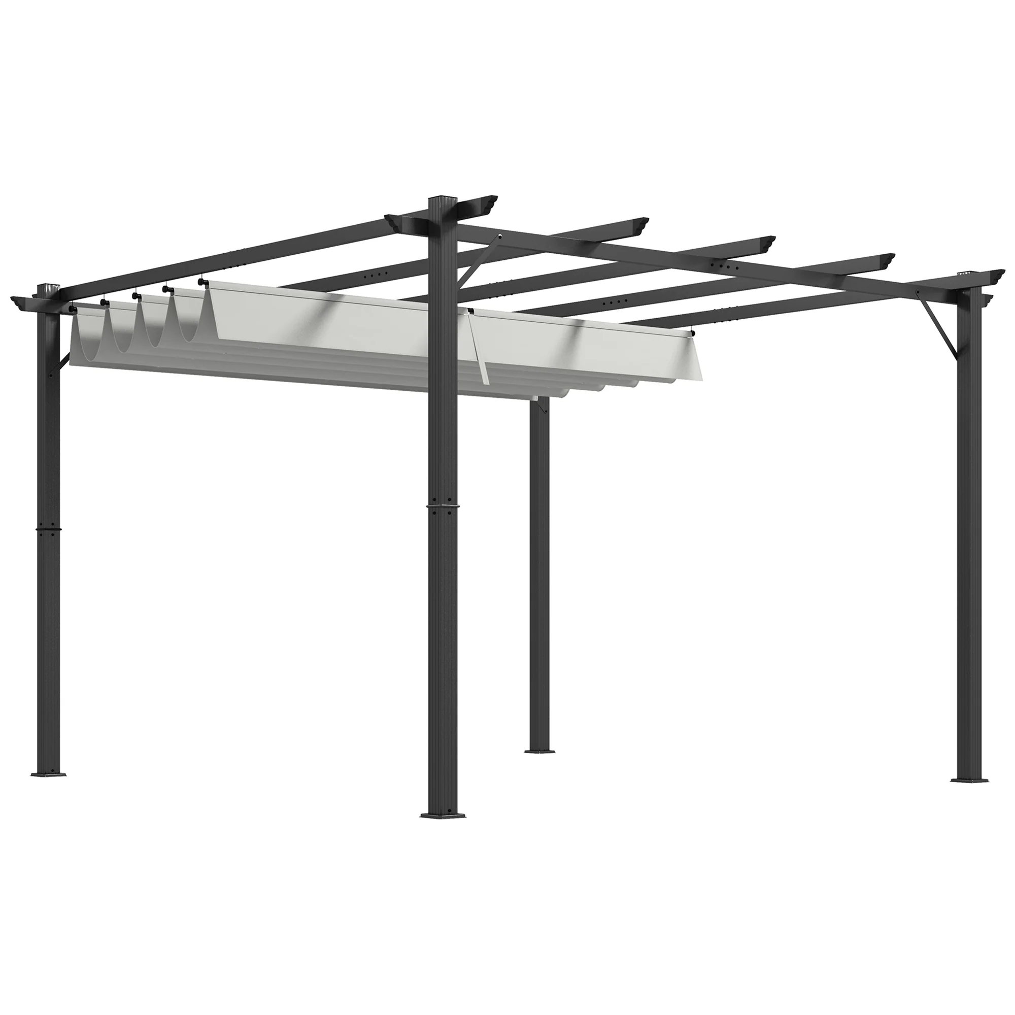3 x 3(m) Pergola with Retractable Roof Canopy, Aluminium Frame Garden Gazebo Outdoor Sun Shade Shelter for Grill, Patio, Light Grey - Image 2
