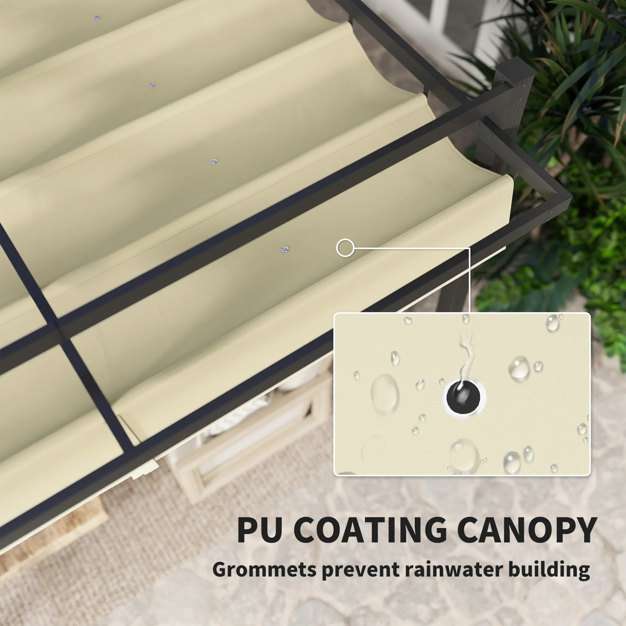 3 x 3m Pergola with Retractable Roof Canopy & Aluminium Frame for Grill, Patio, Deck, Khaki - Image 7