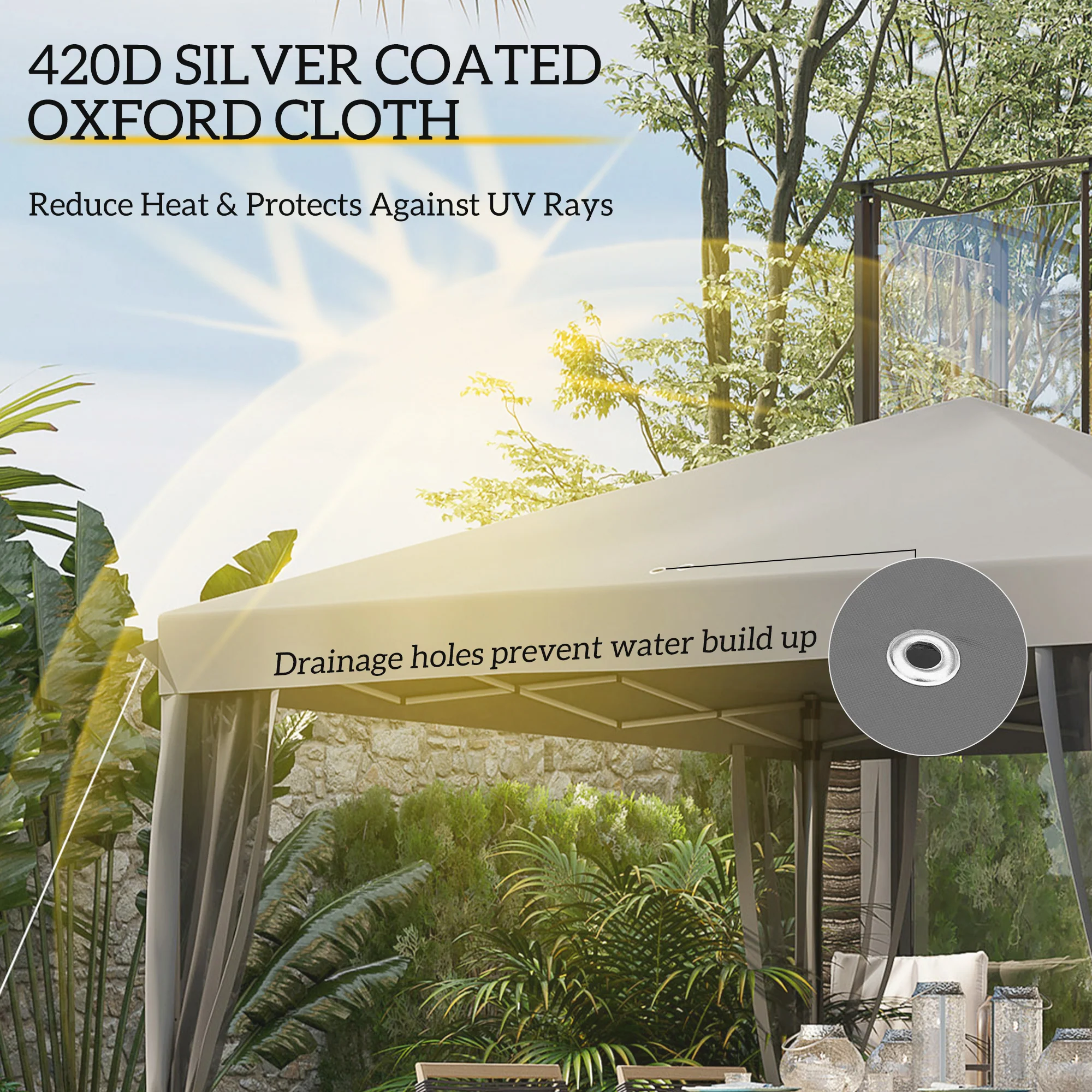 3 x 3m Pop Up Gazebo, 420D Garden Tent Canopy with Removable Mesh Sidewall Netting, Carry Bag for Garden Patio Outdoor, Light Grey - Image 7