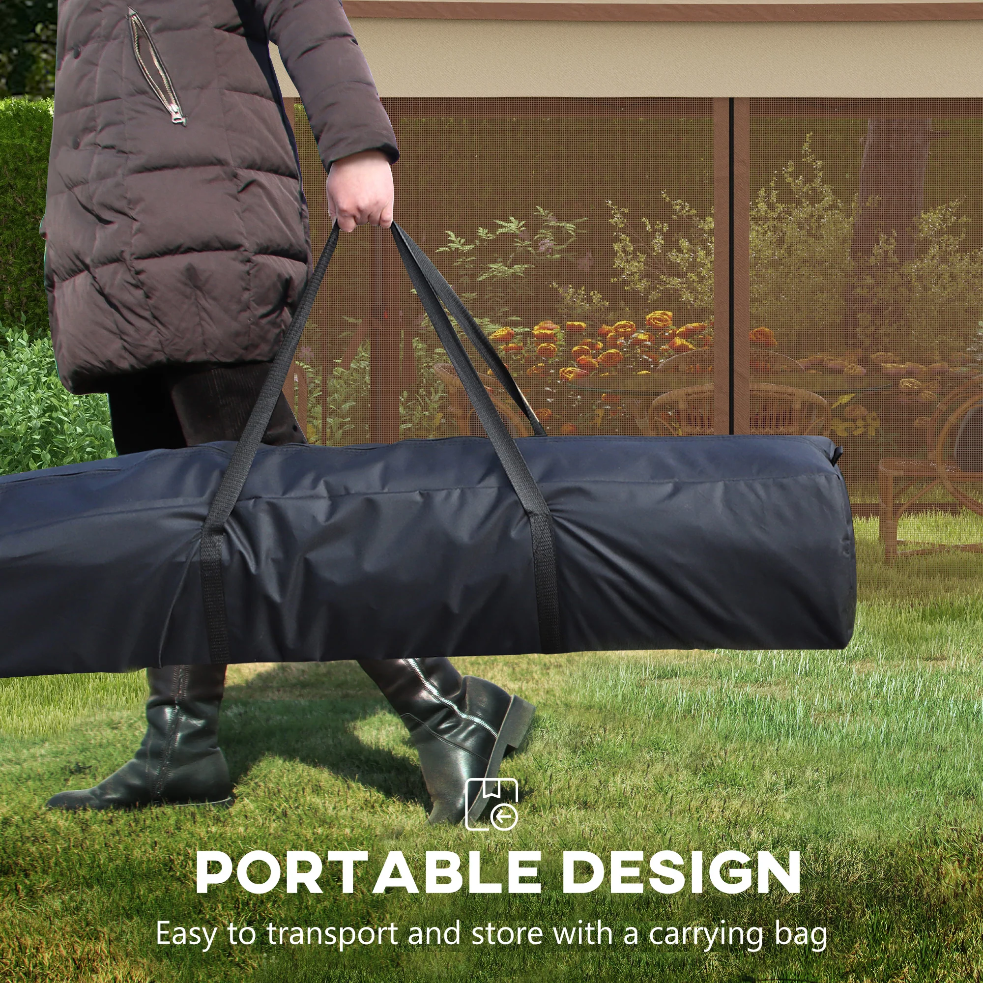 3 x 3m Pop Up Gazebo, Double-roof Garden Tent with Netting & Carry Bag for Patio, Khaki - Image 8