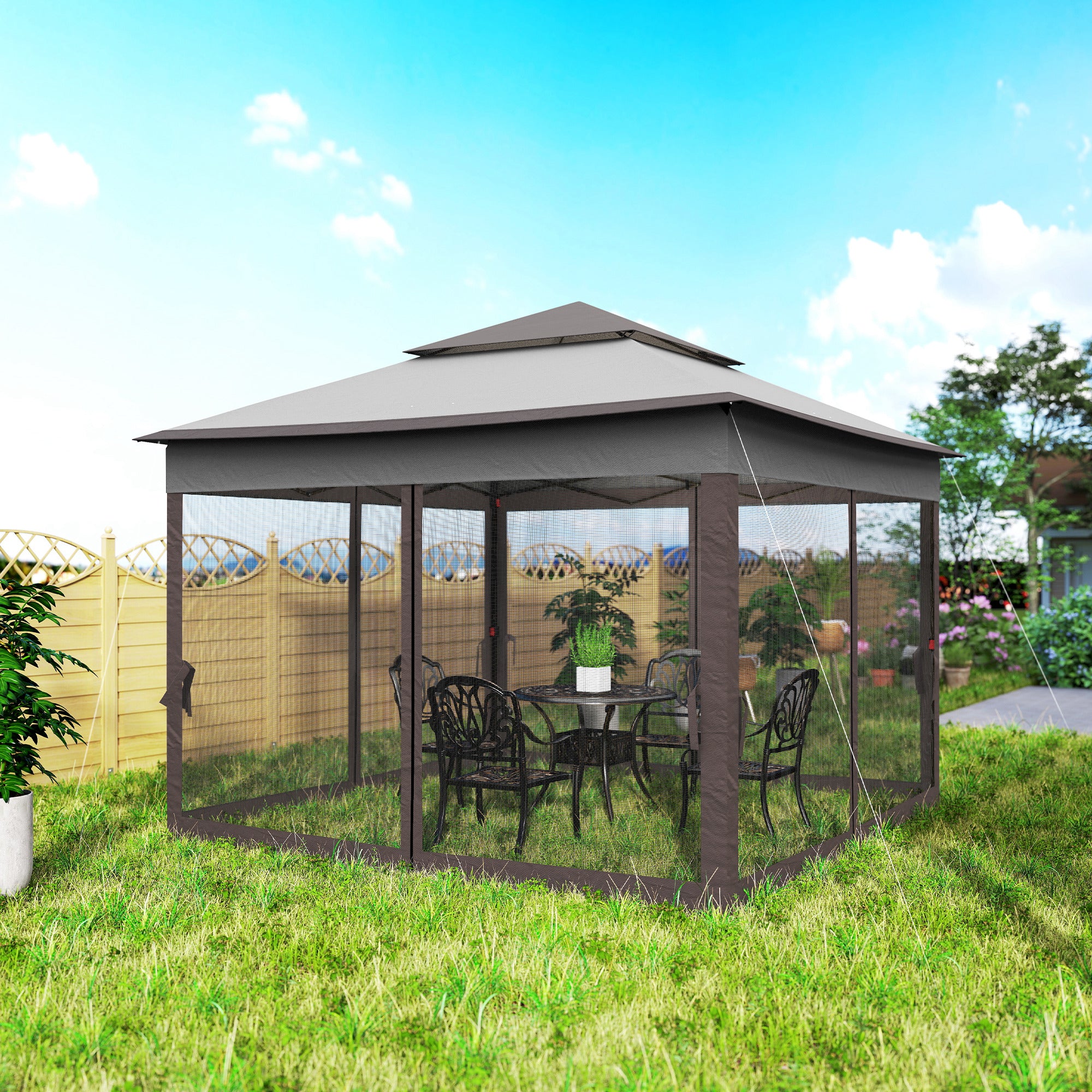 3 x 3(m) Pop Up Gazebo, Marquee Party Tent with Double Tier Roof, Netting and Carry Bag, Event Shelter for Outdoor Patio, Light Grey - Image 11
