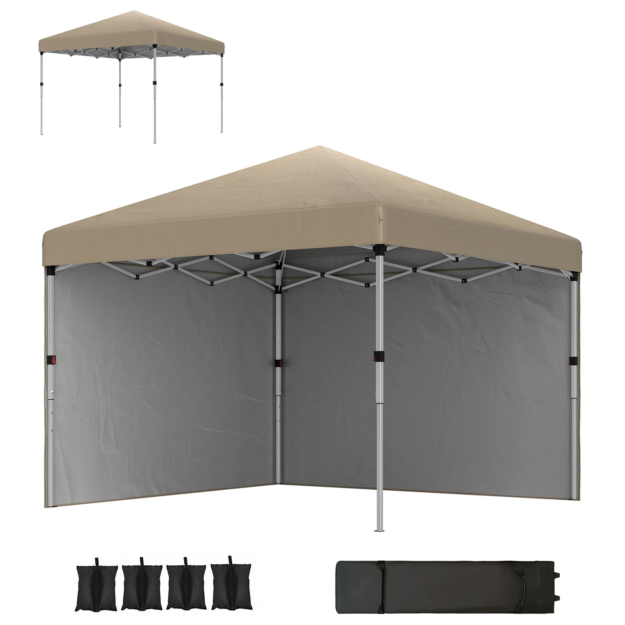3 x 3 (M) Pop Up Gazebo, UPF 30+ with 2 Sidewalls, Leg Weight Bags and Wheeled Bag, Height Adjustable Party Tent Event Shelter for Garden, Patio, Khaki - Image 2