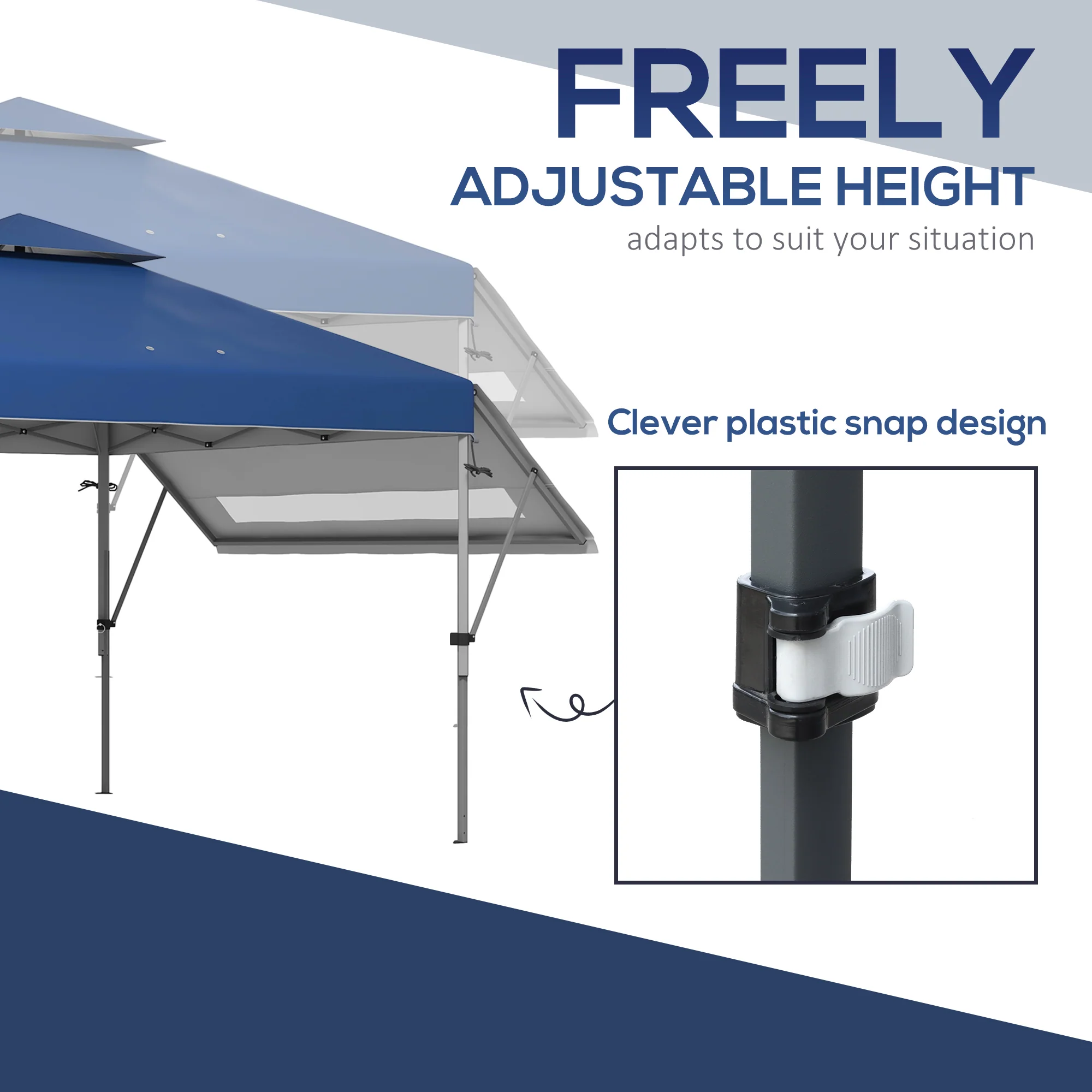 3 x 3m Pop Up Gazebo Party Tent with Extend Dual Awnings, Wheeled Bag, Sandbags, Blue - Image 10